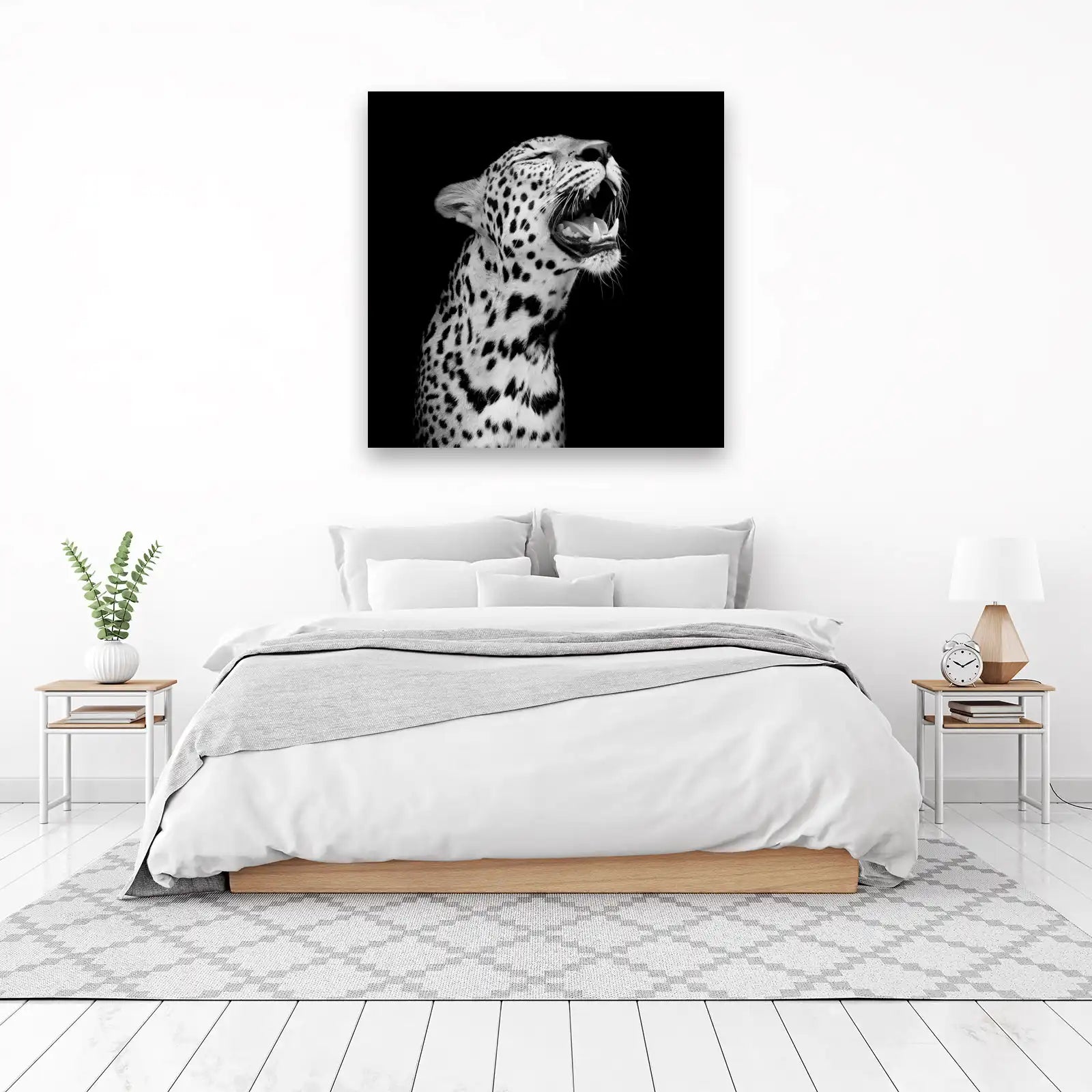 Majestic Leopard Roar Black & White Wall Art
