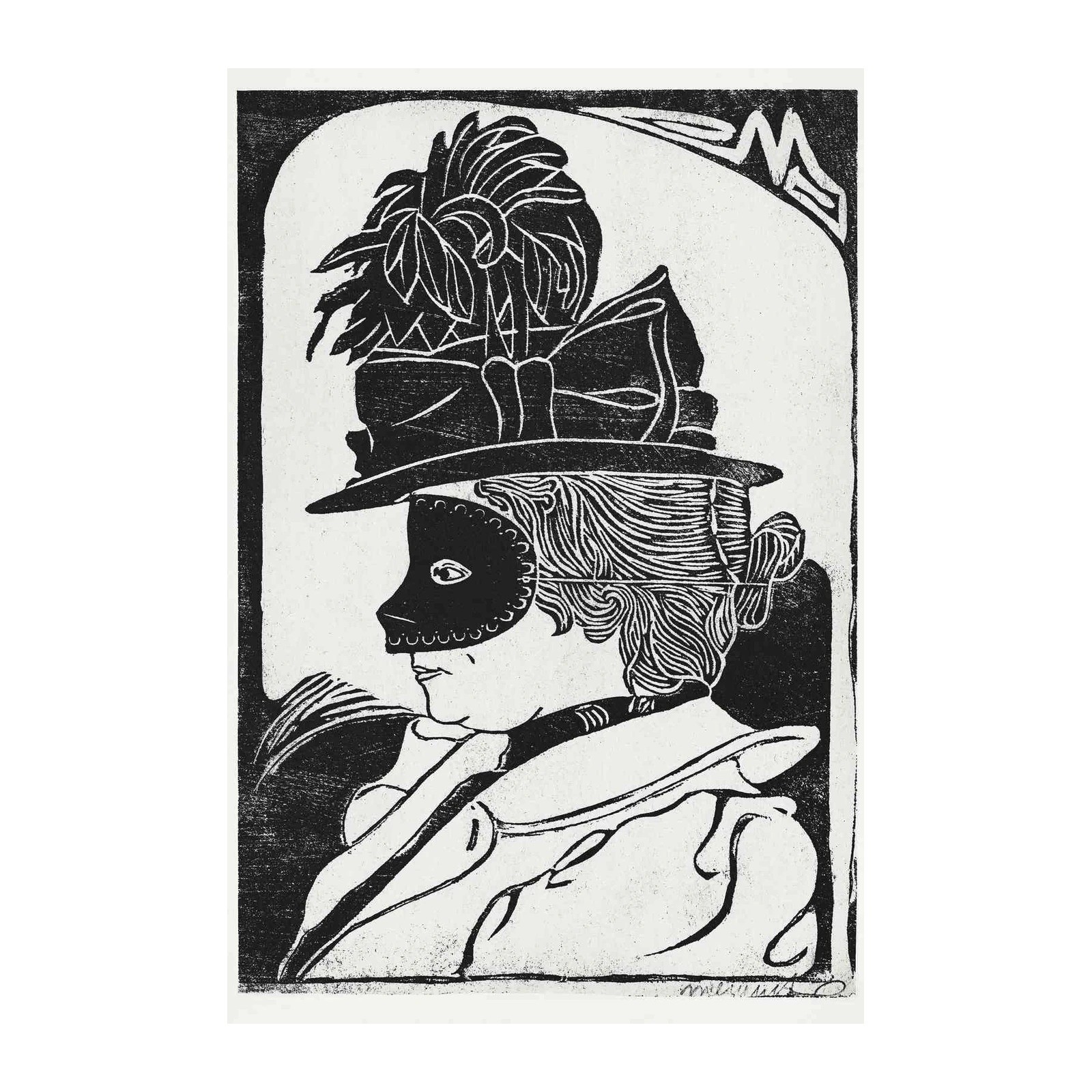 Masquerade Mystery Portrait Black and White Wall Art