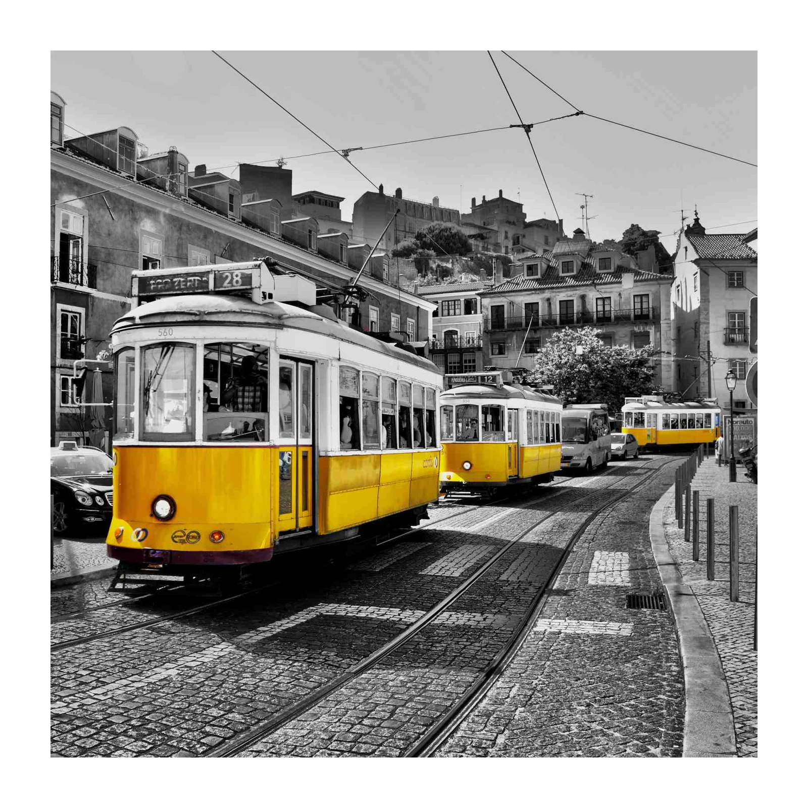 Vibrant Yellow Tram Lisbon Street Scene Wall Art