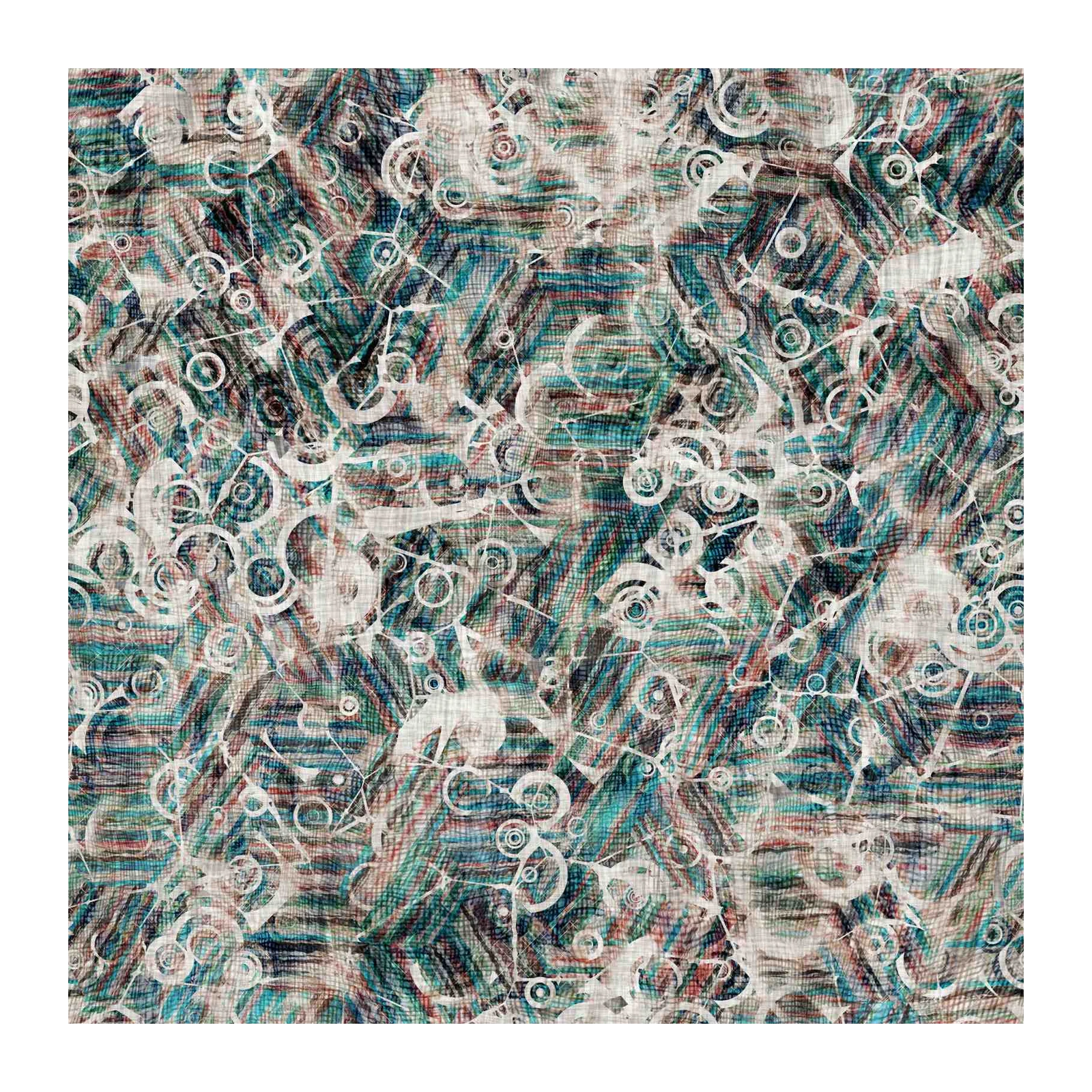 Abstract Teal & Red Geometric Circles Wall Art