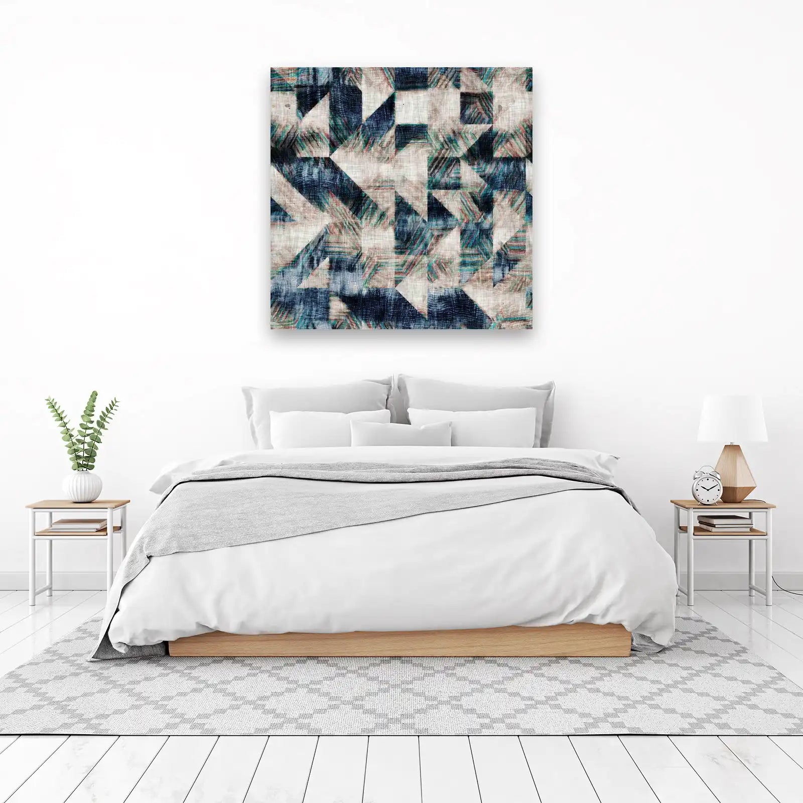 Abstract Geo Teal & Navy Textured Wall Art