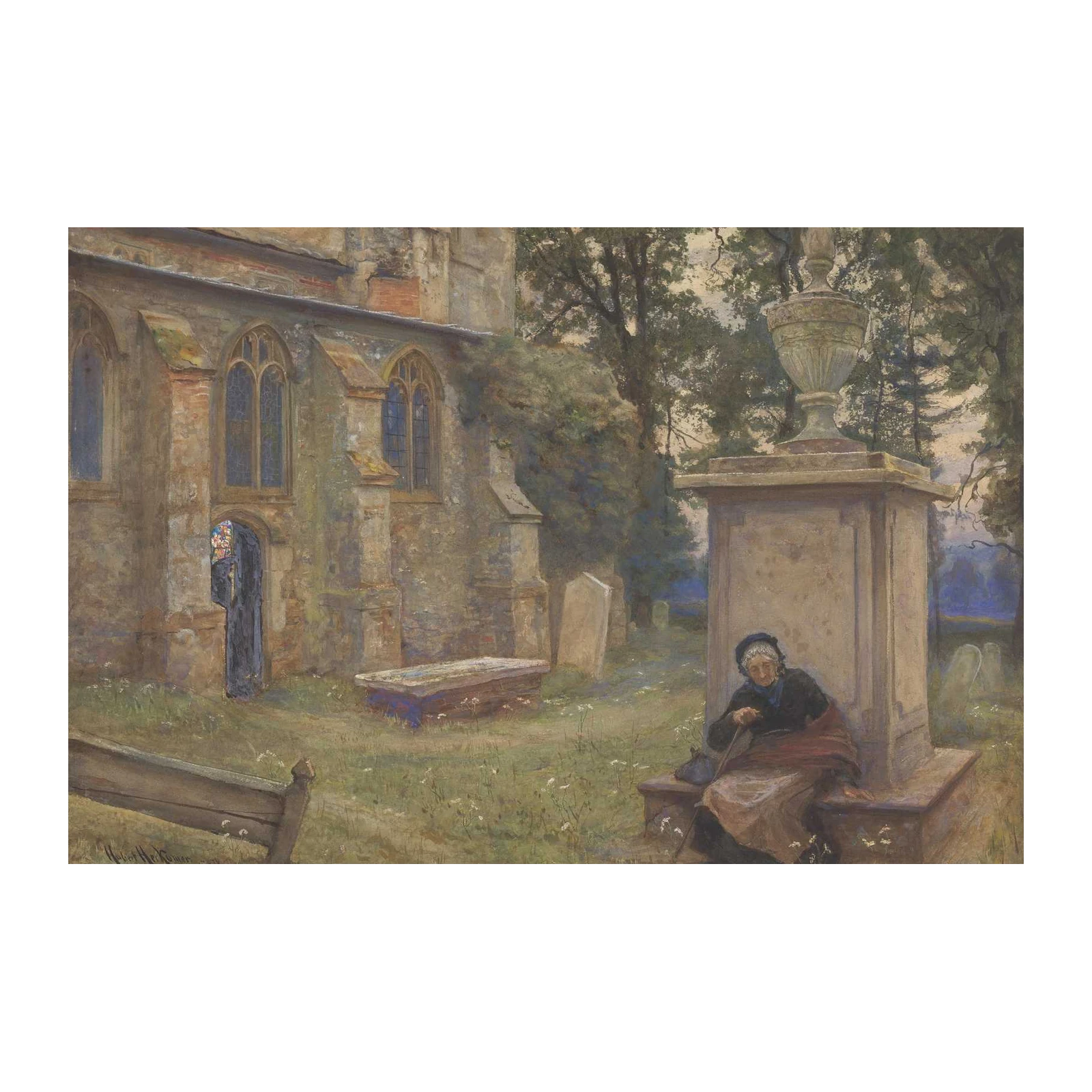 Tranquil Cemetery Scene Vintage Art Wall Art