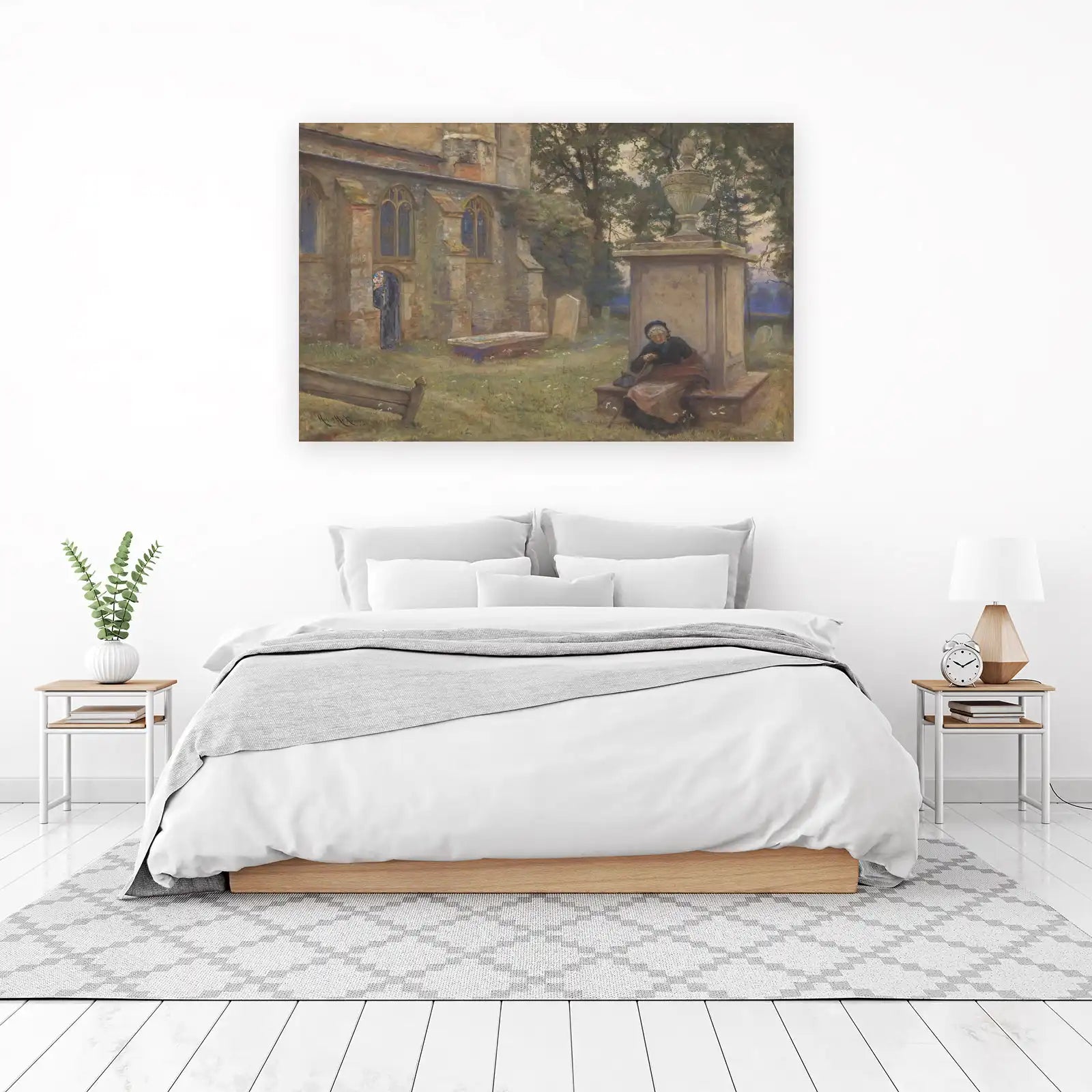 Tranquil Cemetery Scene Vintage Art Wall Art