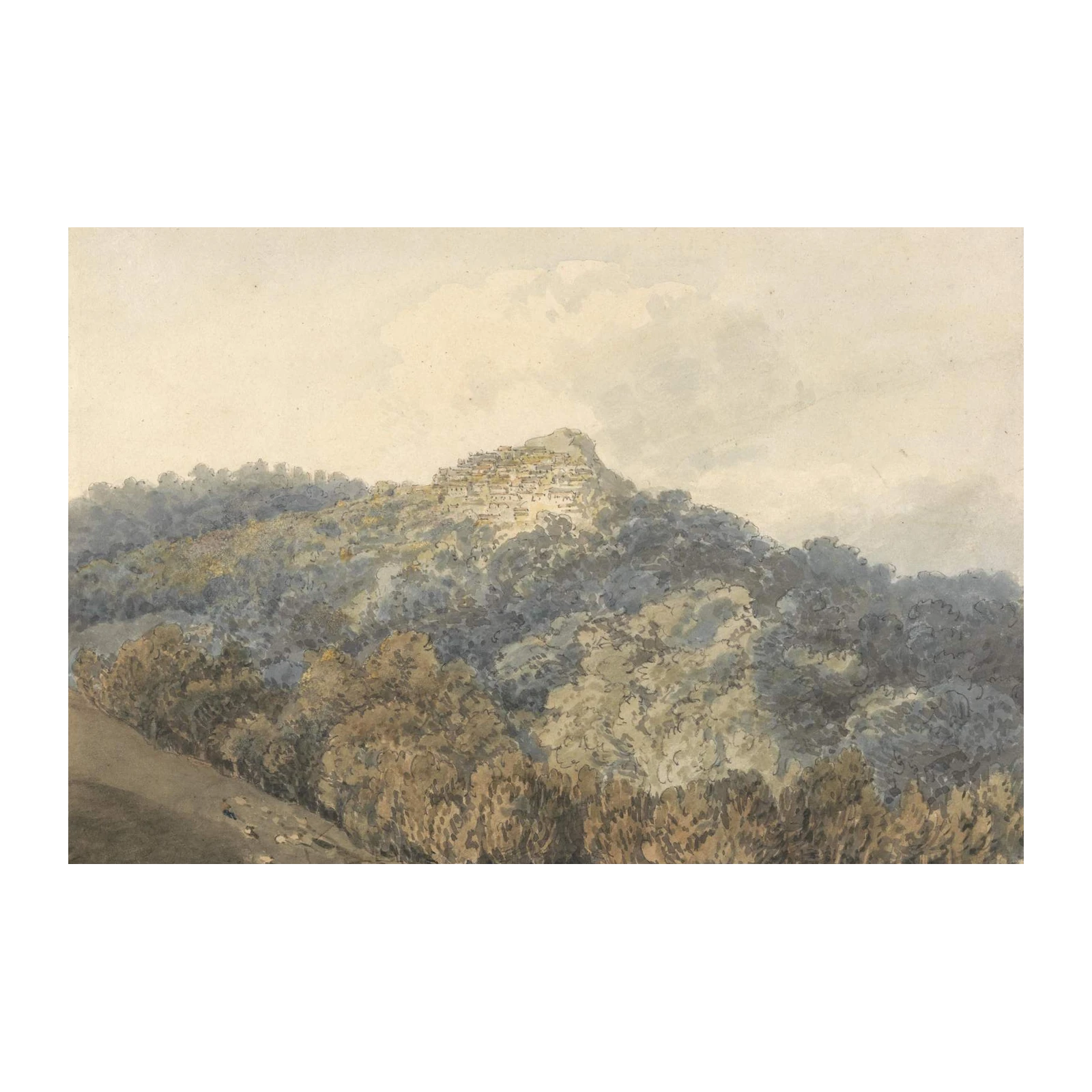 Vintage Hillside Village Landscape Wall Art