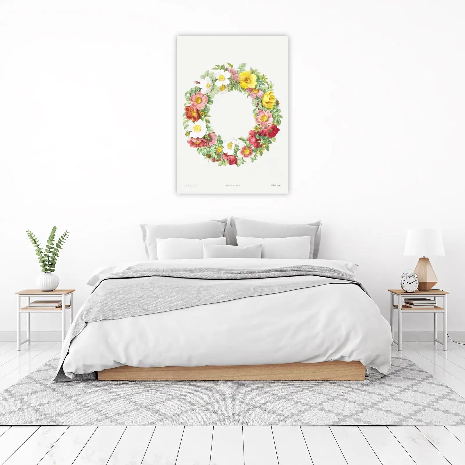 Vintage Botanical Rose Wreath Wall Art