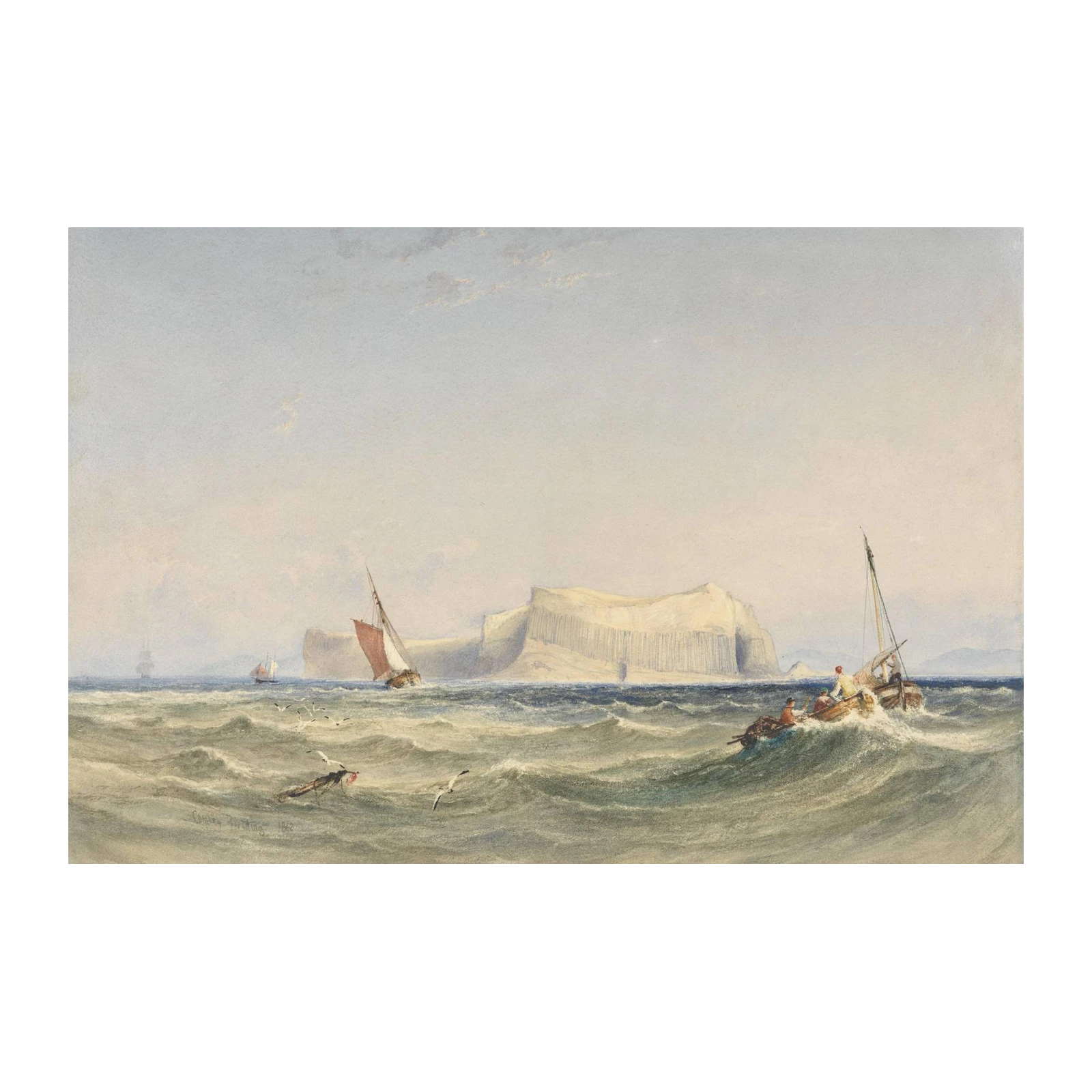 Seascape with Sailboats & Cliffs Wall Art