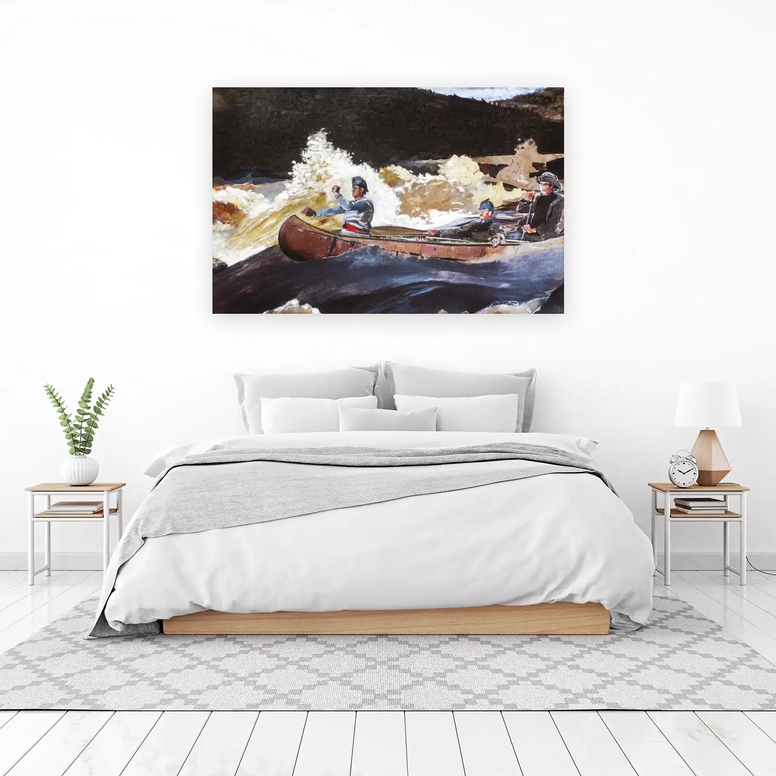 Adventurous Canoeists Whitewater Rapids Wall Art