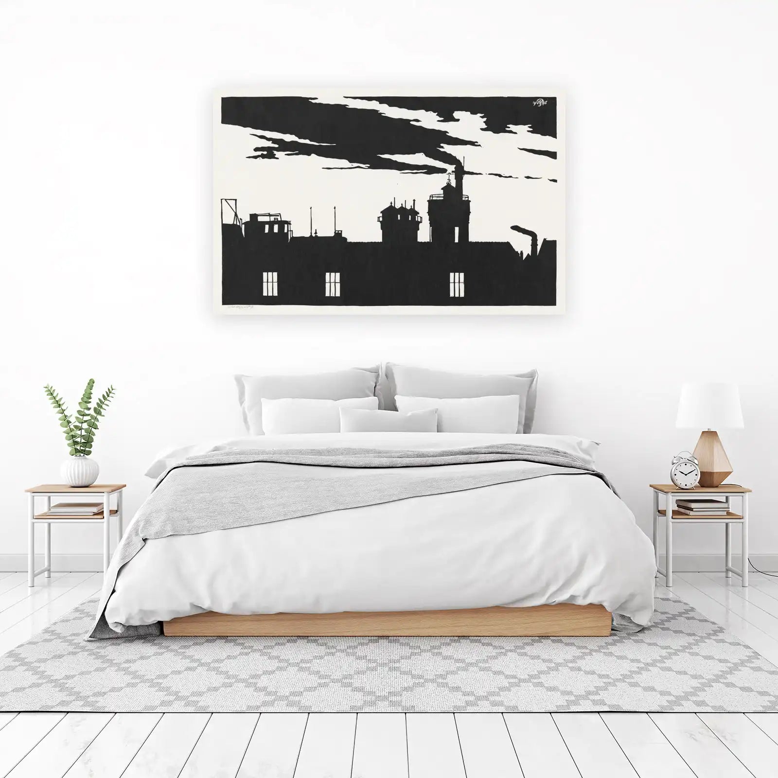 City Skyline Silhouette Black and White Wall Art