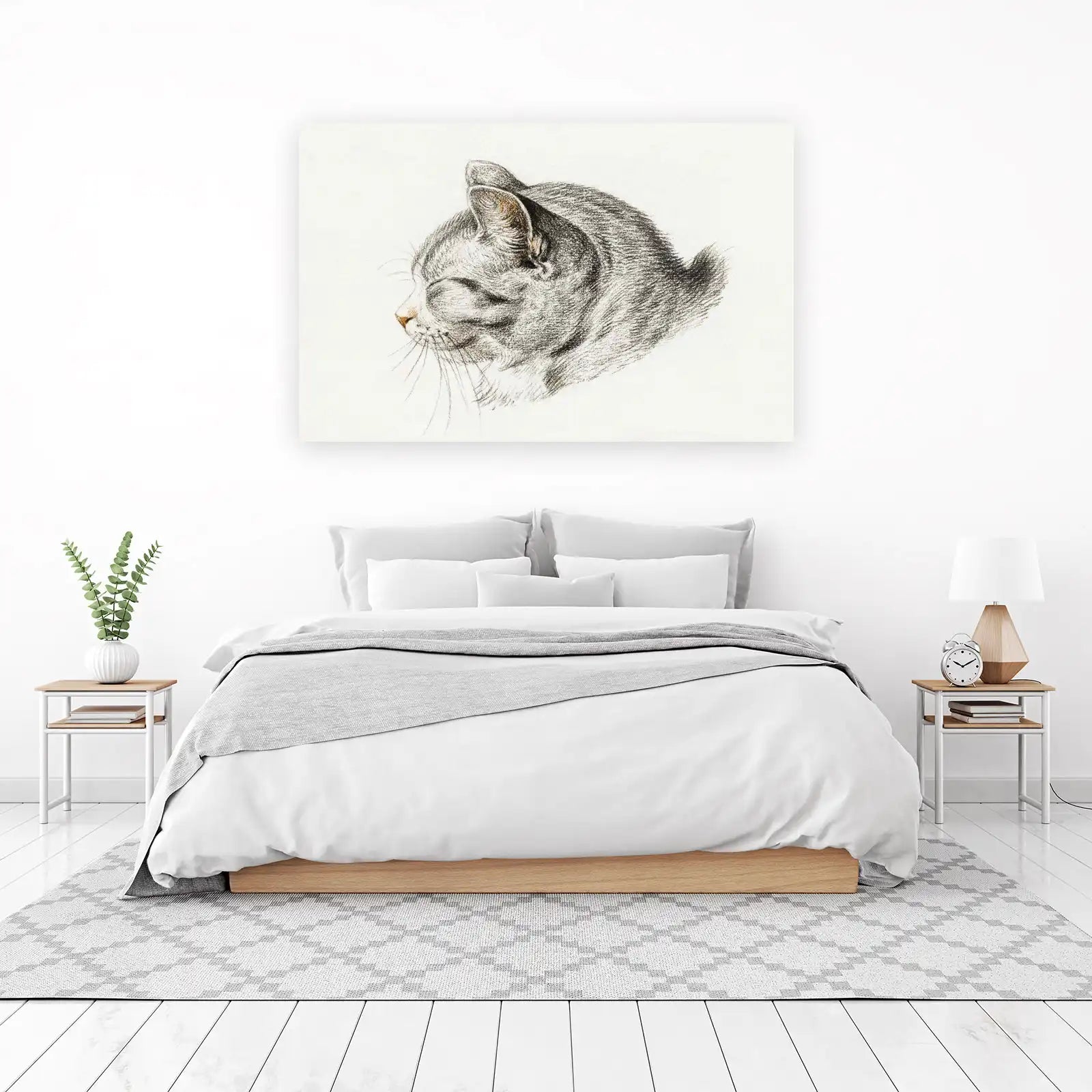 Serene Cat Portrait Sketch Wall Art