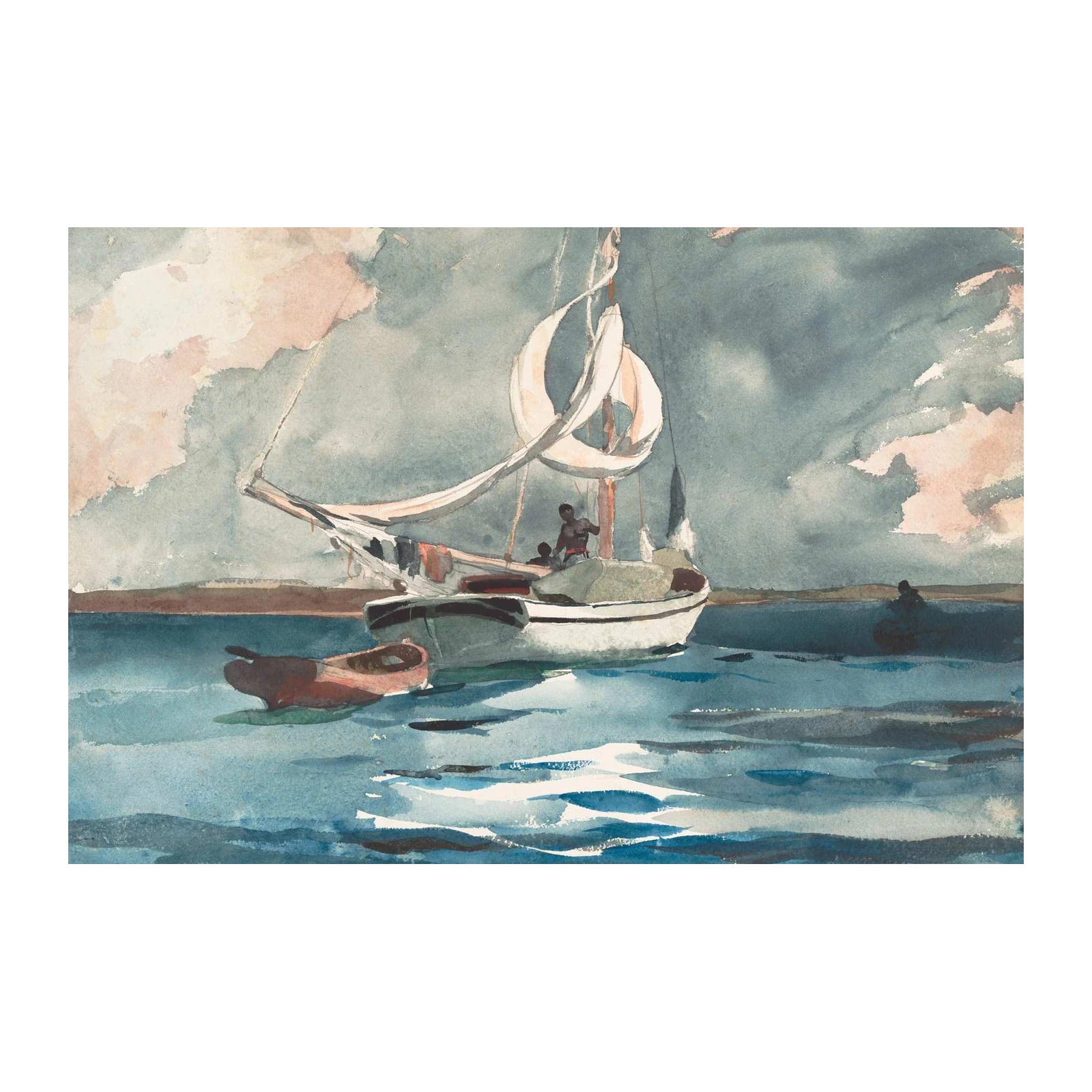 Nautical Sailboat & Figures Seascape Wall Art