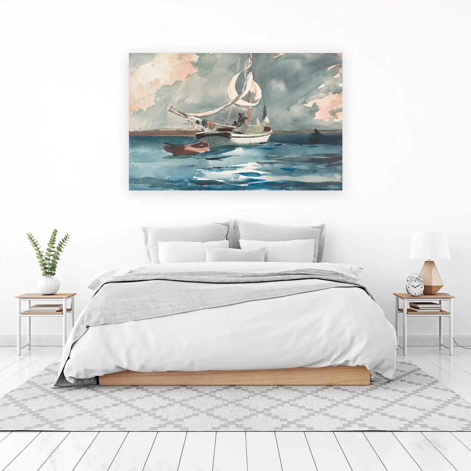Nautical Sailboat & Figures Seascape Wall Art