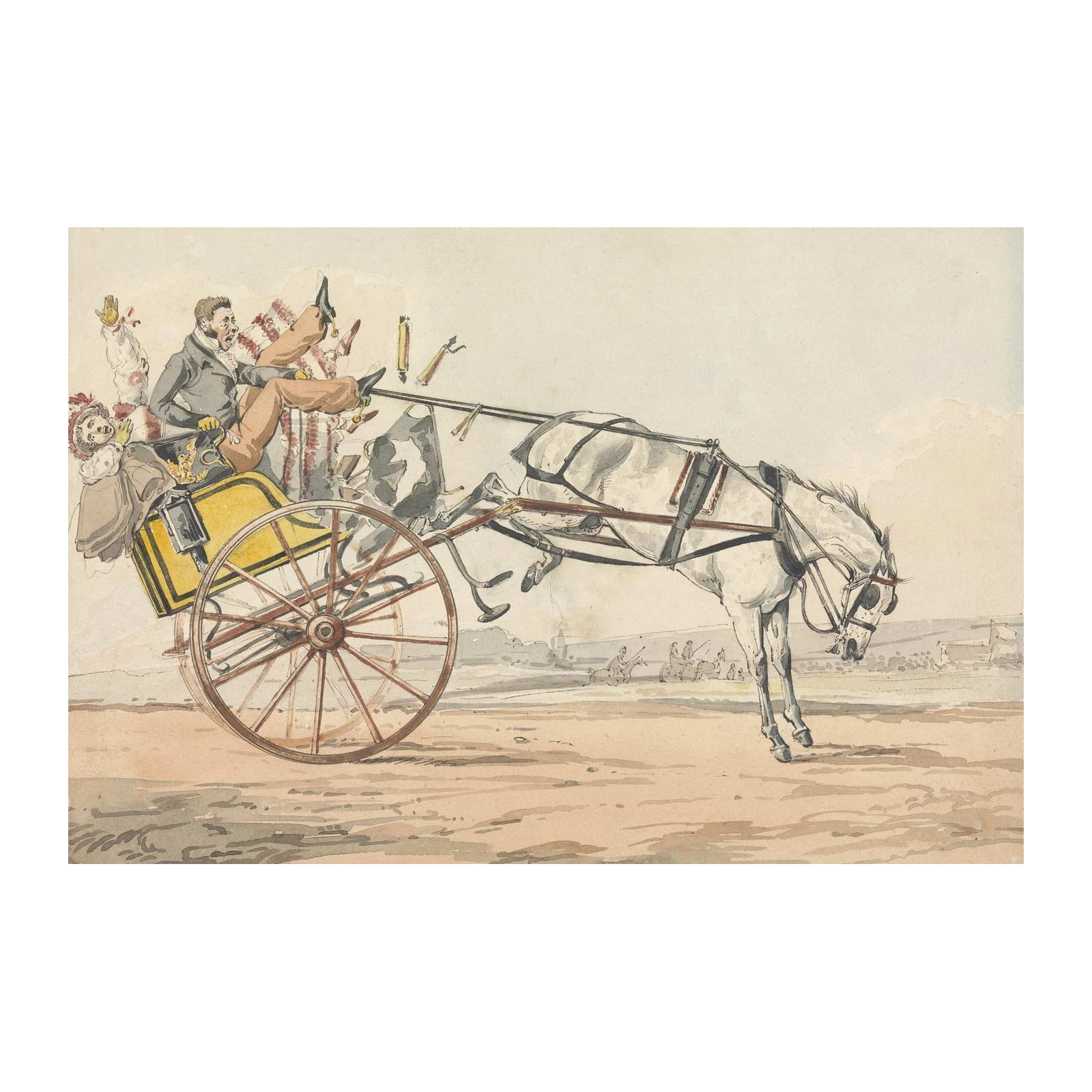 Humorous Horse Carriage Mishap Vintage Wall Art