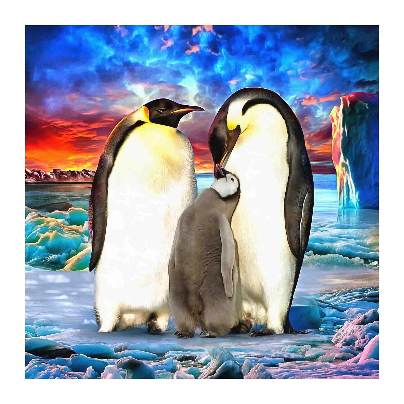 Emperor Penguin Family Sunset Wall Art