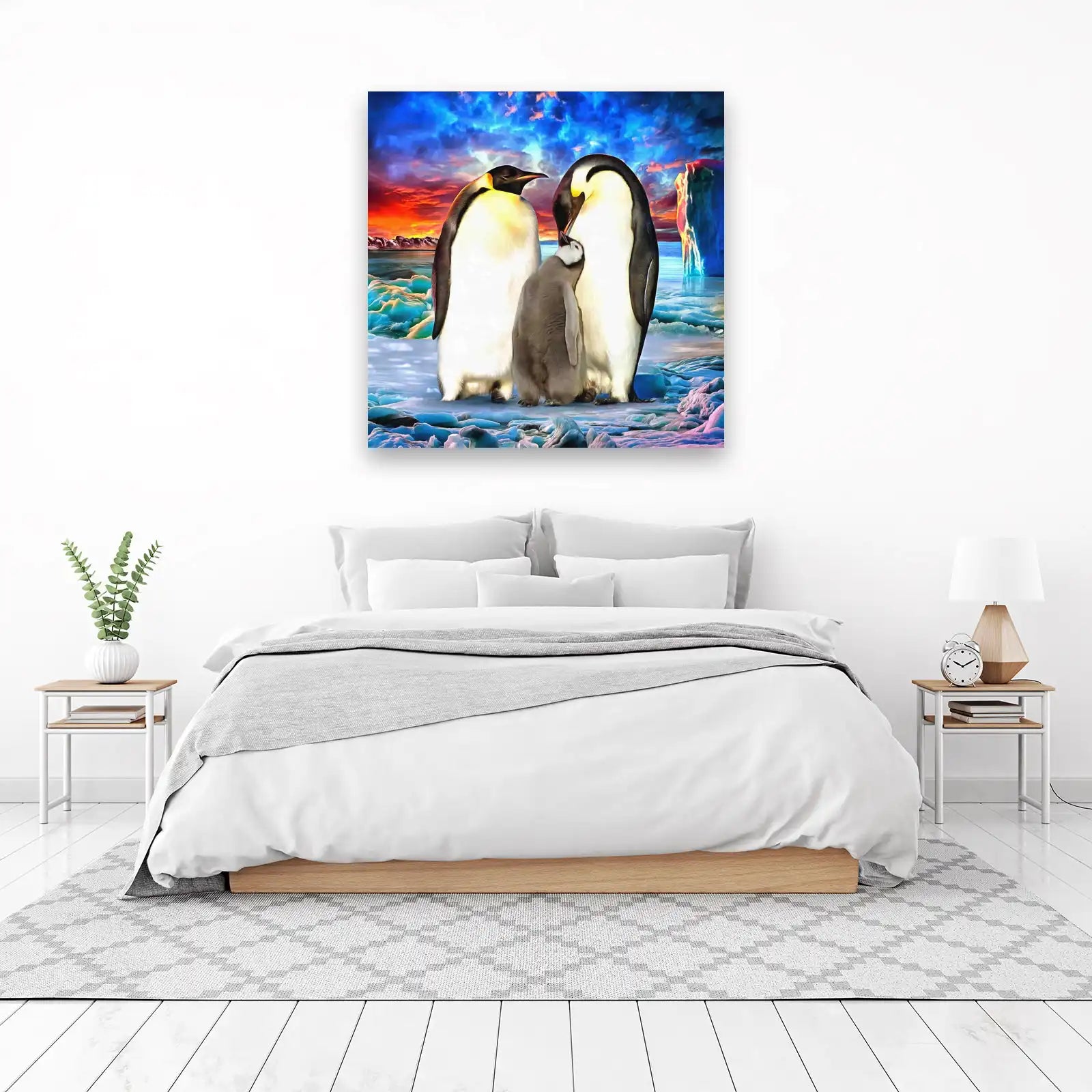 Emperor Penguin Family Sunset Wall Art