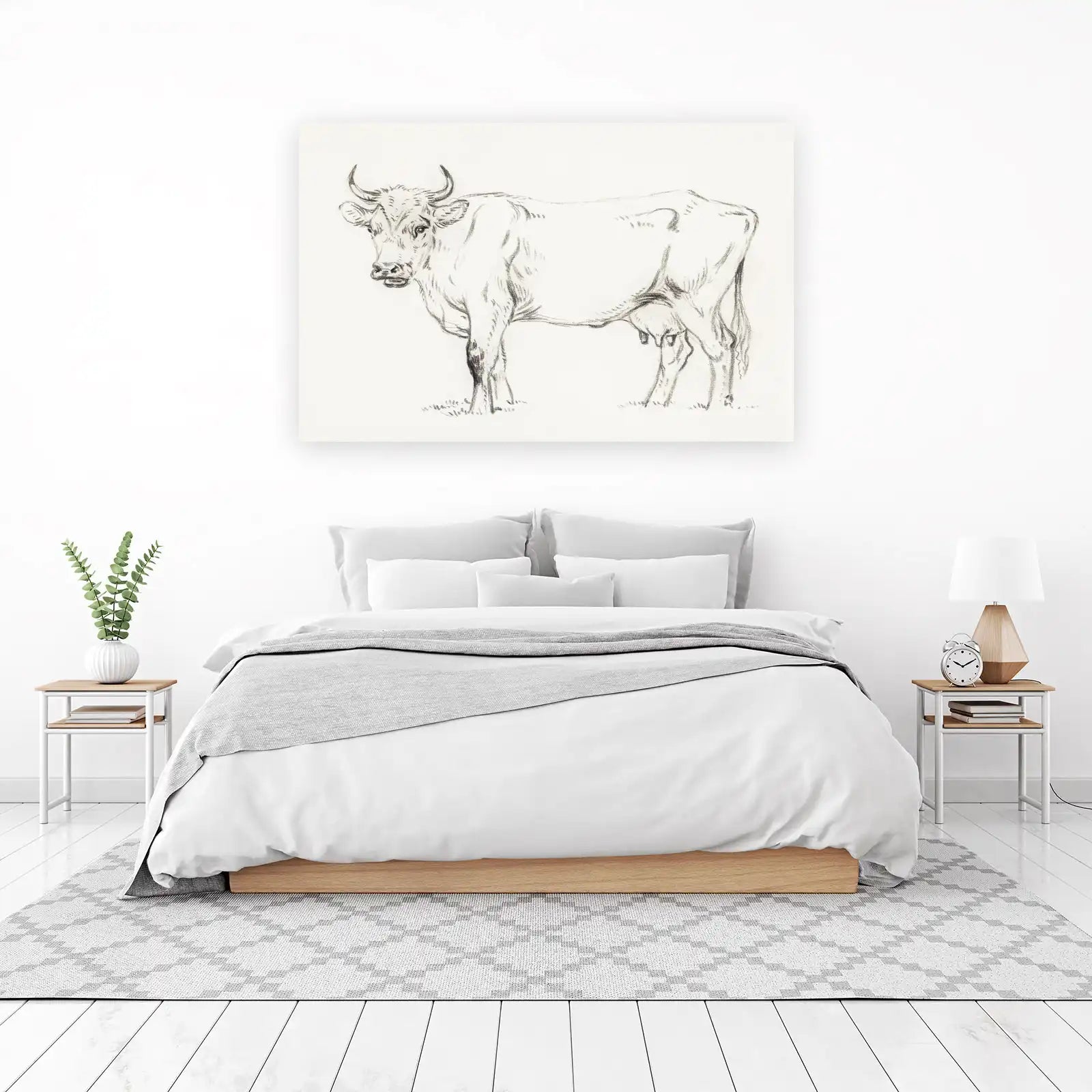 Elegant Bull Farmhouse Sketch Wall Art