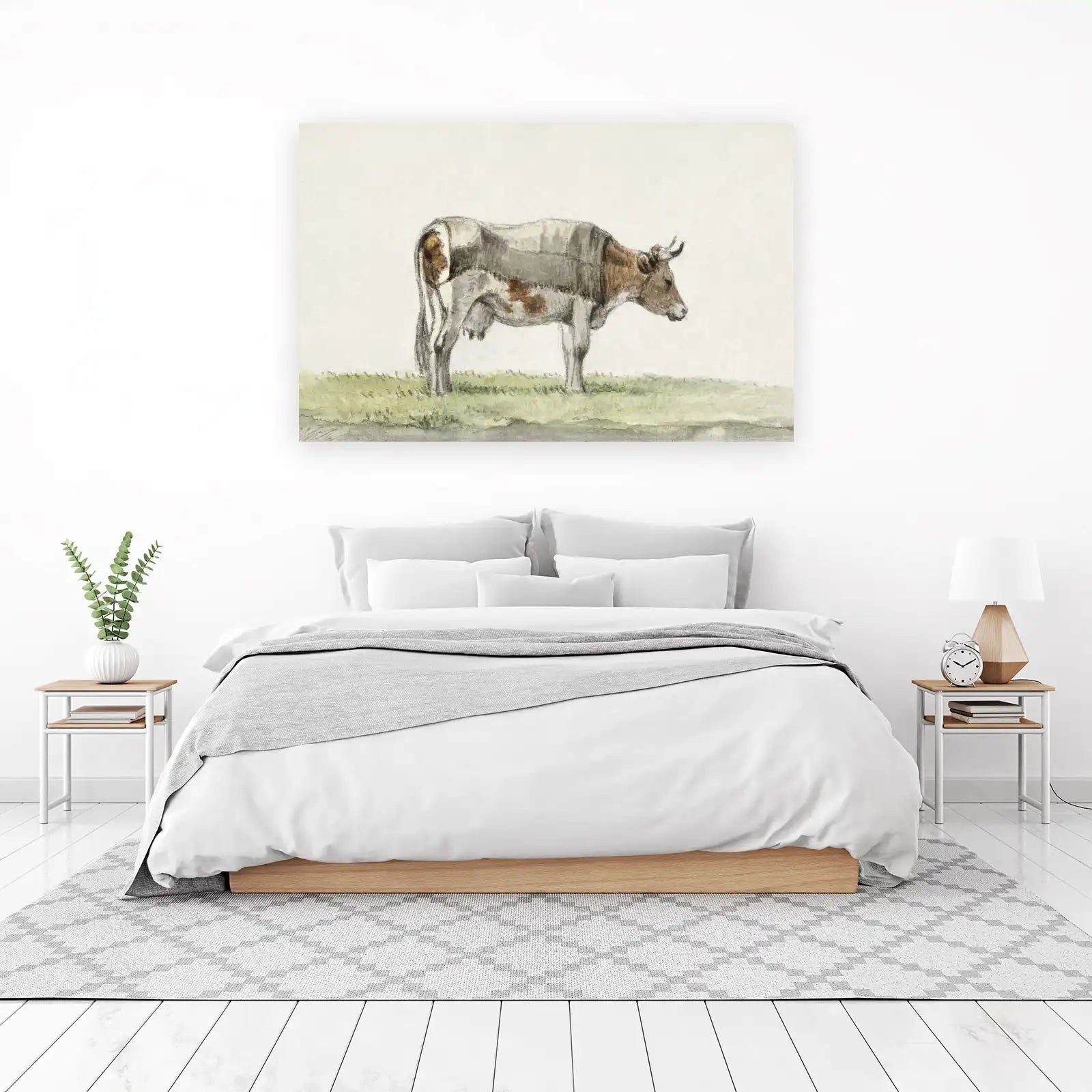 Vintage Farm Cow Botanical Sketch Wall Art