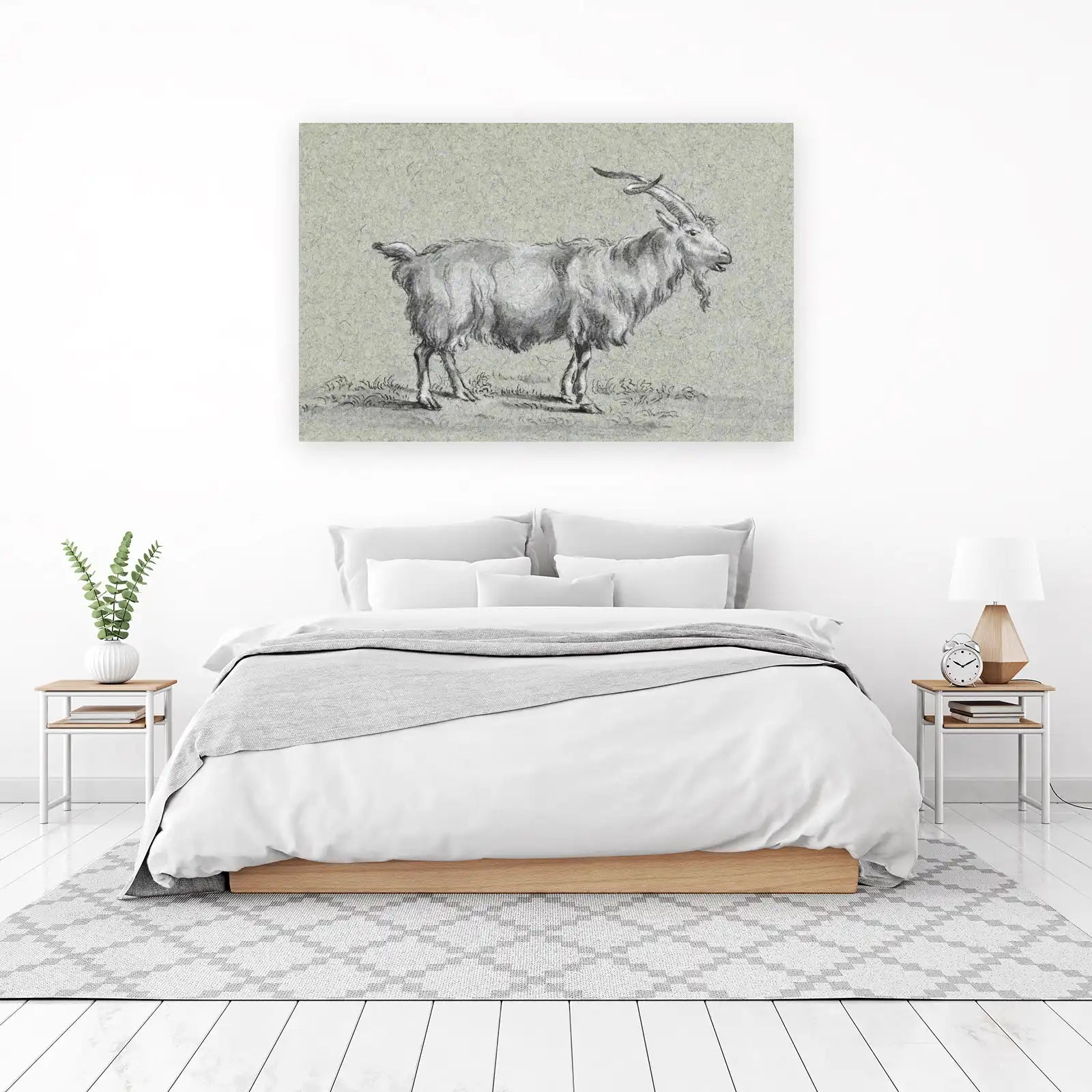 Vintage Goat Portrait Sketch Wall Art