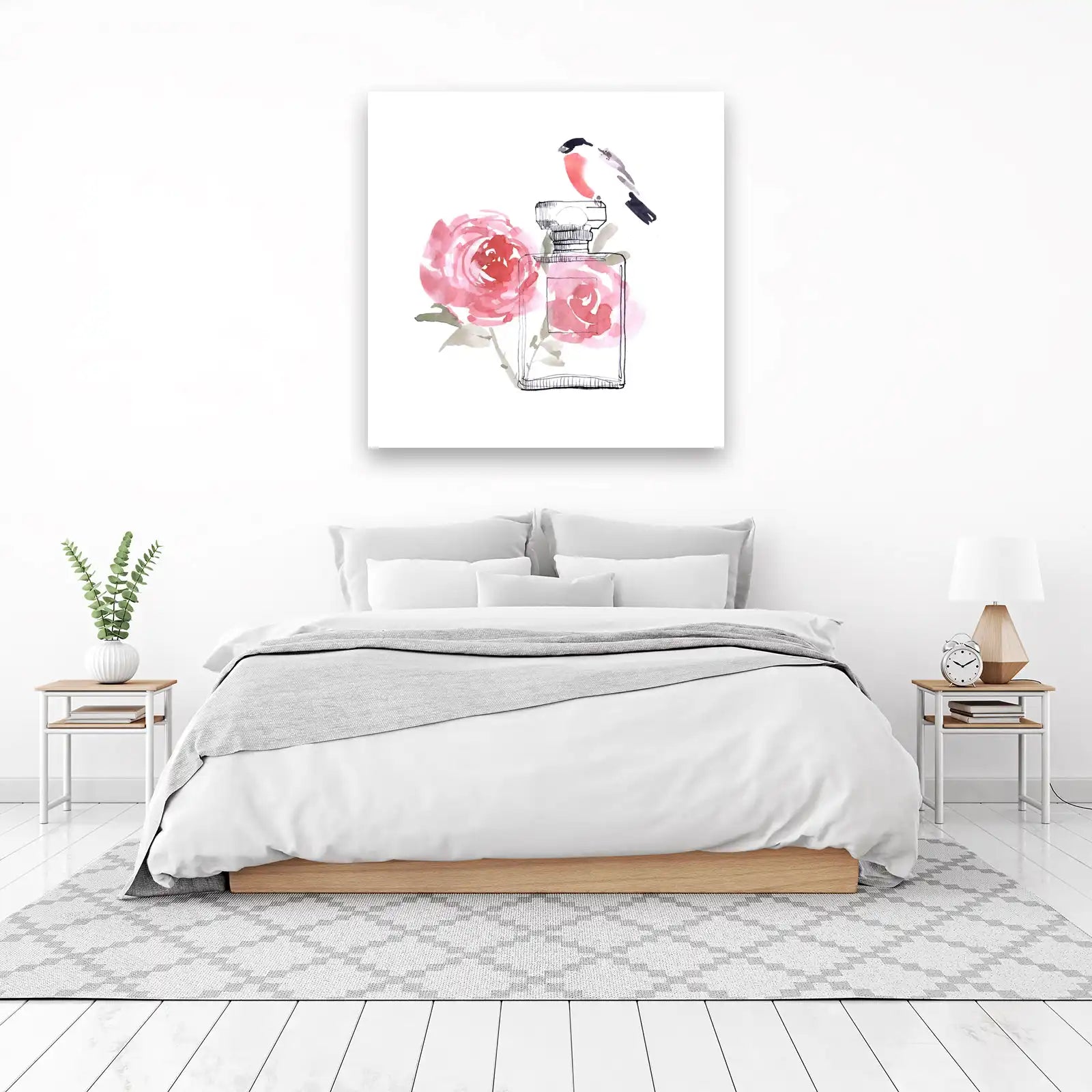 Charming Bird & Rose Perfume Bottle Wall Art