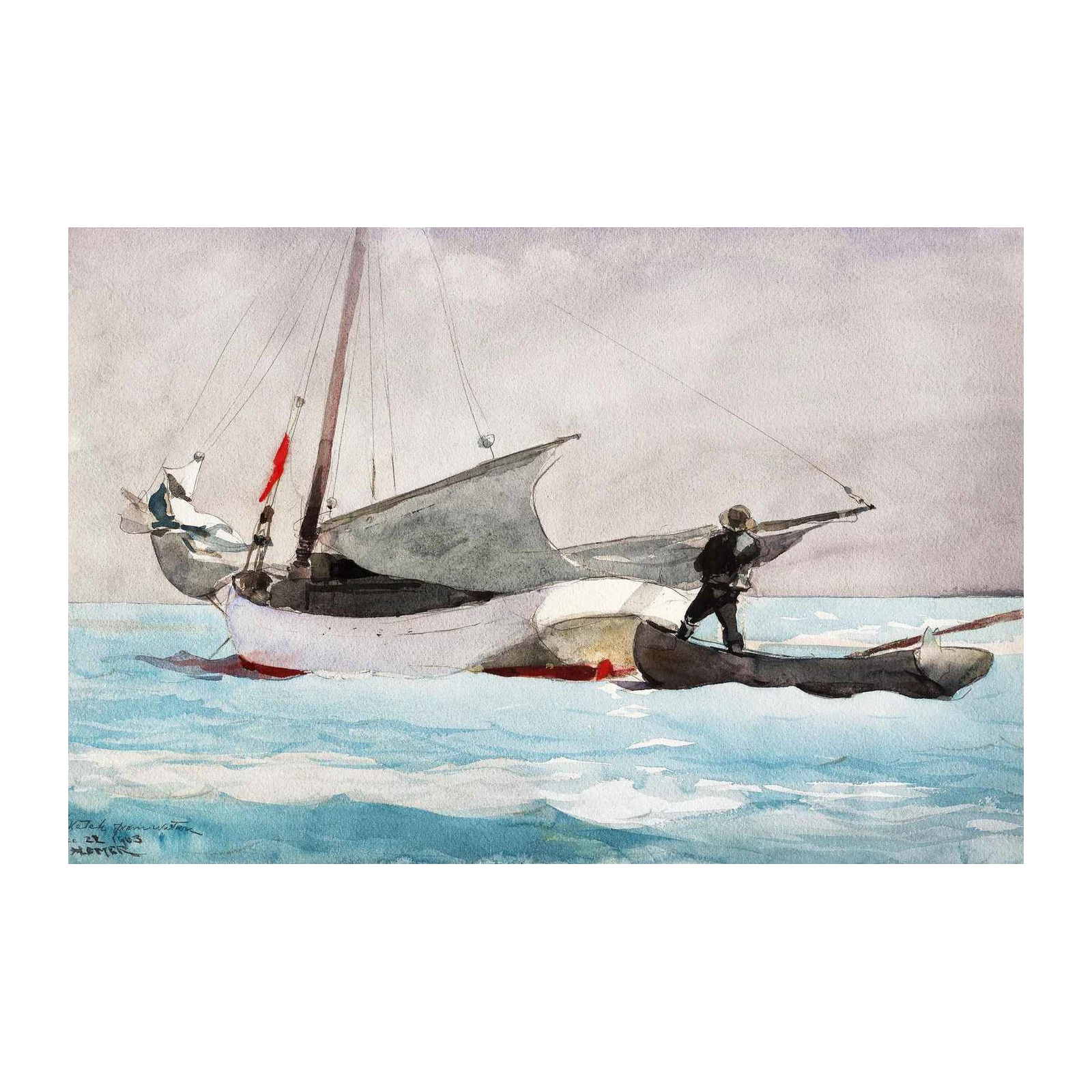 Nautical Sailboat & Fisherman Watercolor Wall Art