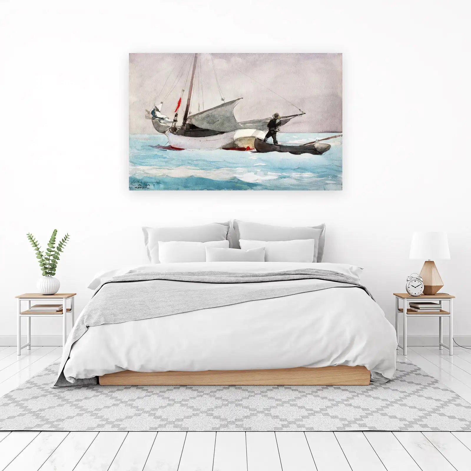 Nautical Sailboat & Fisherman Watercolor Wall Art