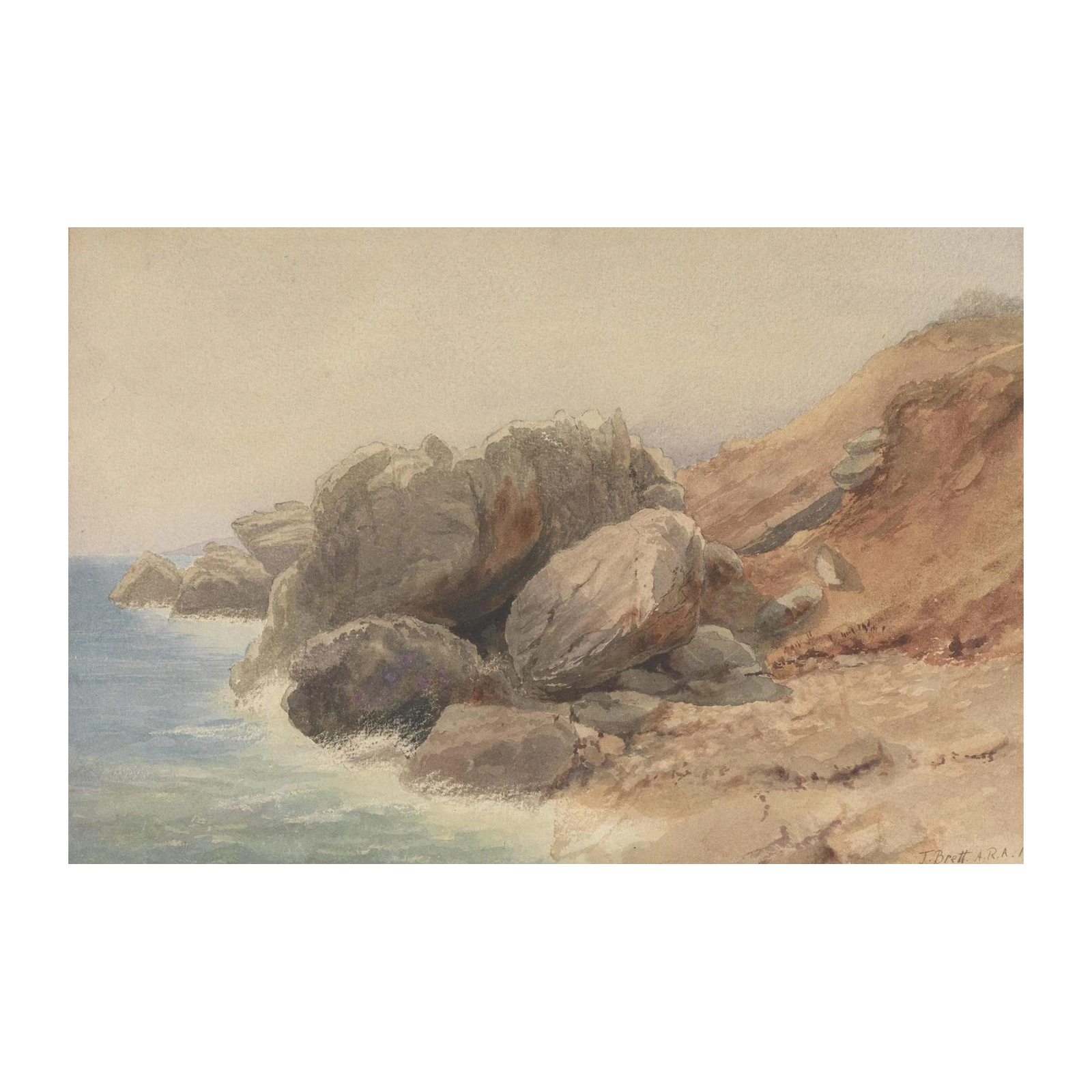 Coastal Rock Waves Watercolor Wall Art