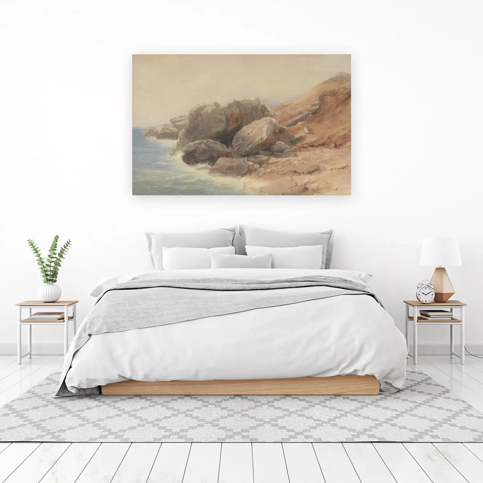 Coastal Rock Waves Watercolor Wall Art