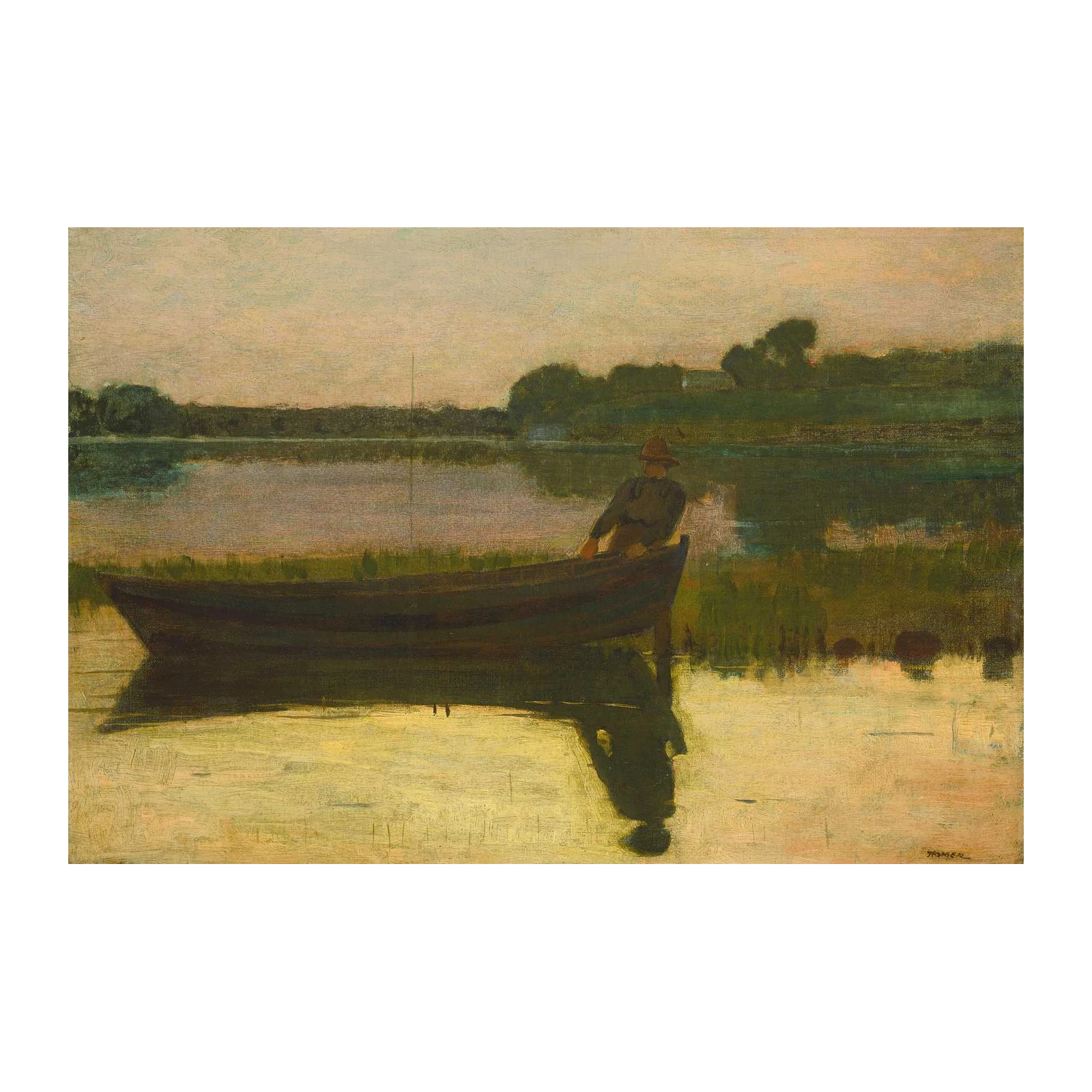 Serene Fisherman Lakeside Wall Art