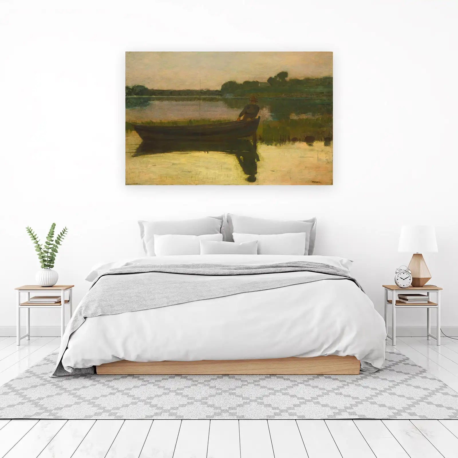 Serene Fisherman Lakeside Wall Art