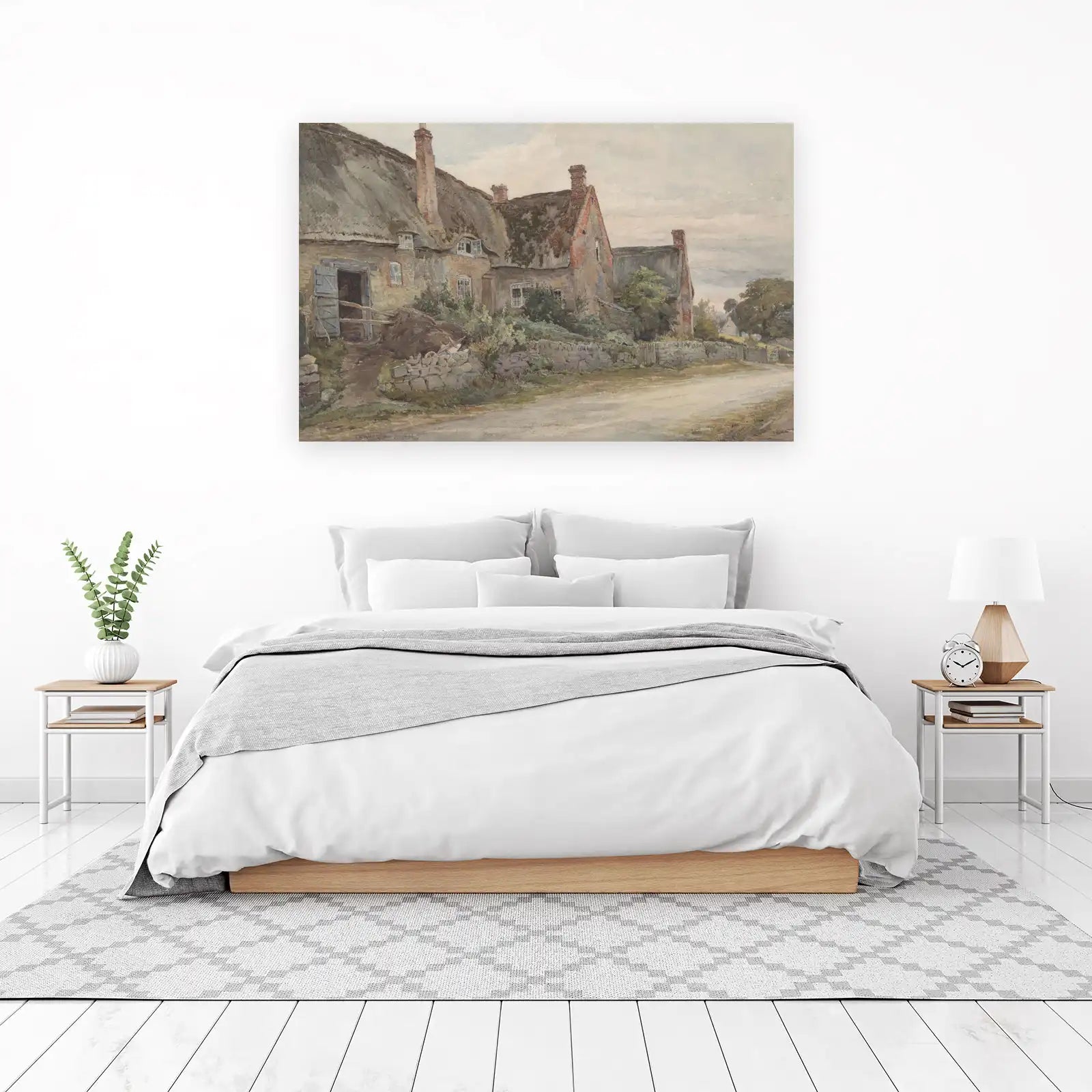 Vintage Cottage Landscape Watercolor Wall Art