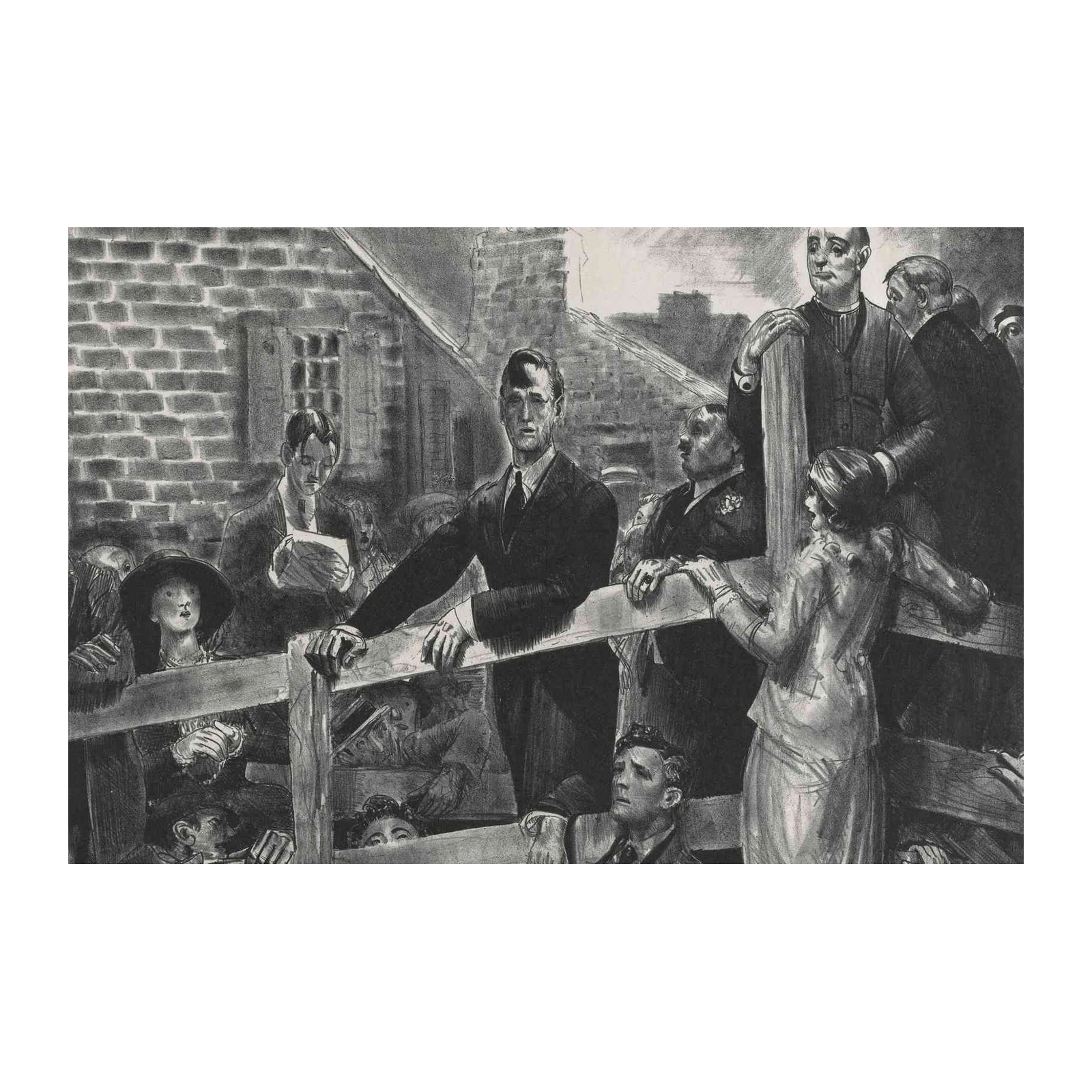 Vintage Crowd Gathering Charcoal Wall Art