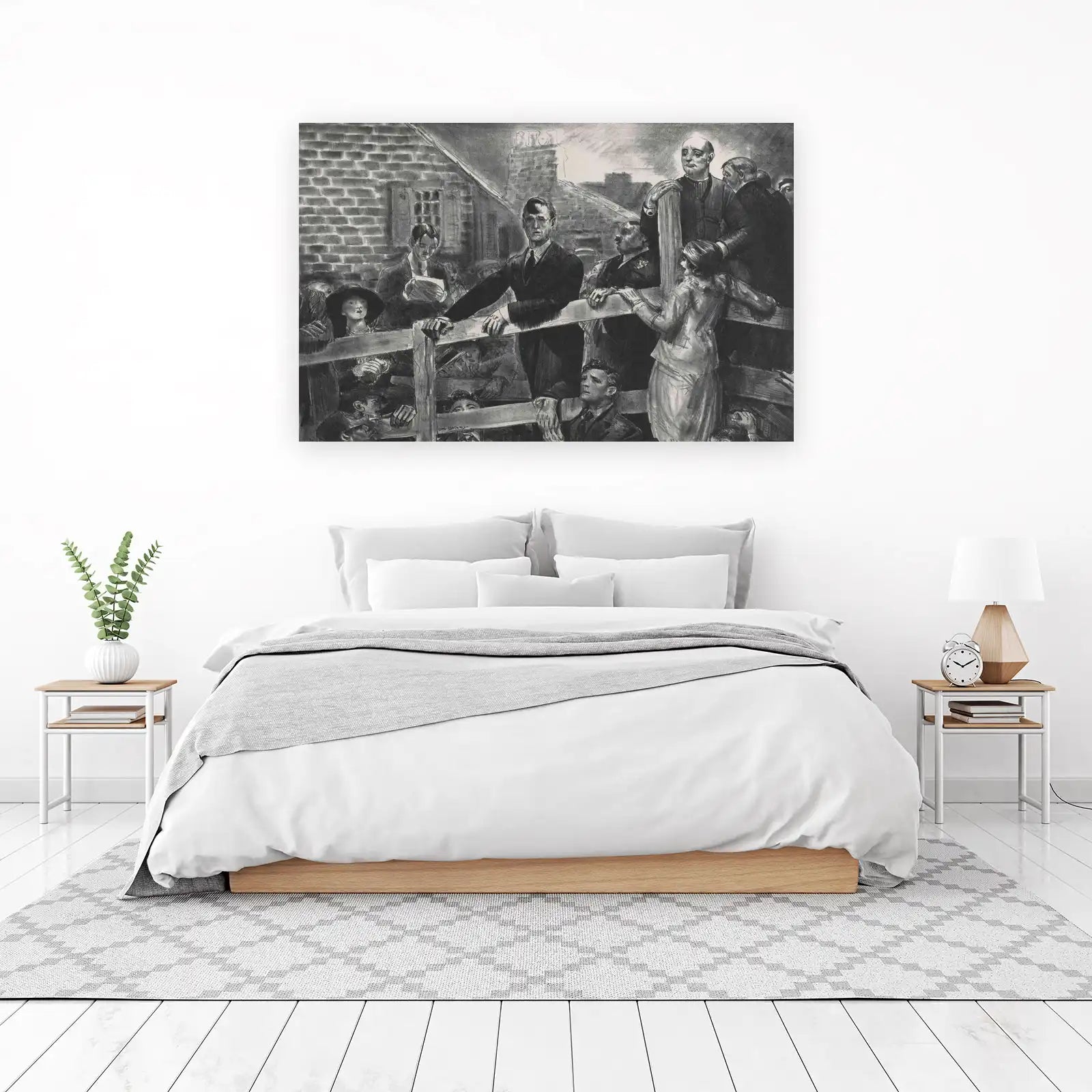 Vintage Crowd Gathering Charcoal Wall Art