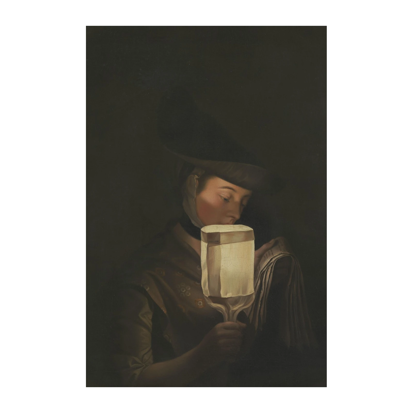 Vintage Woman Candlelight Reading Wall Art