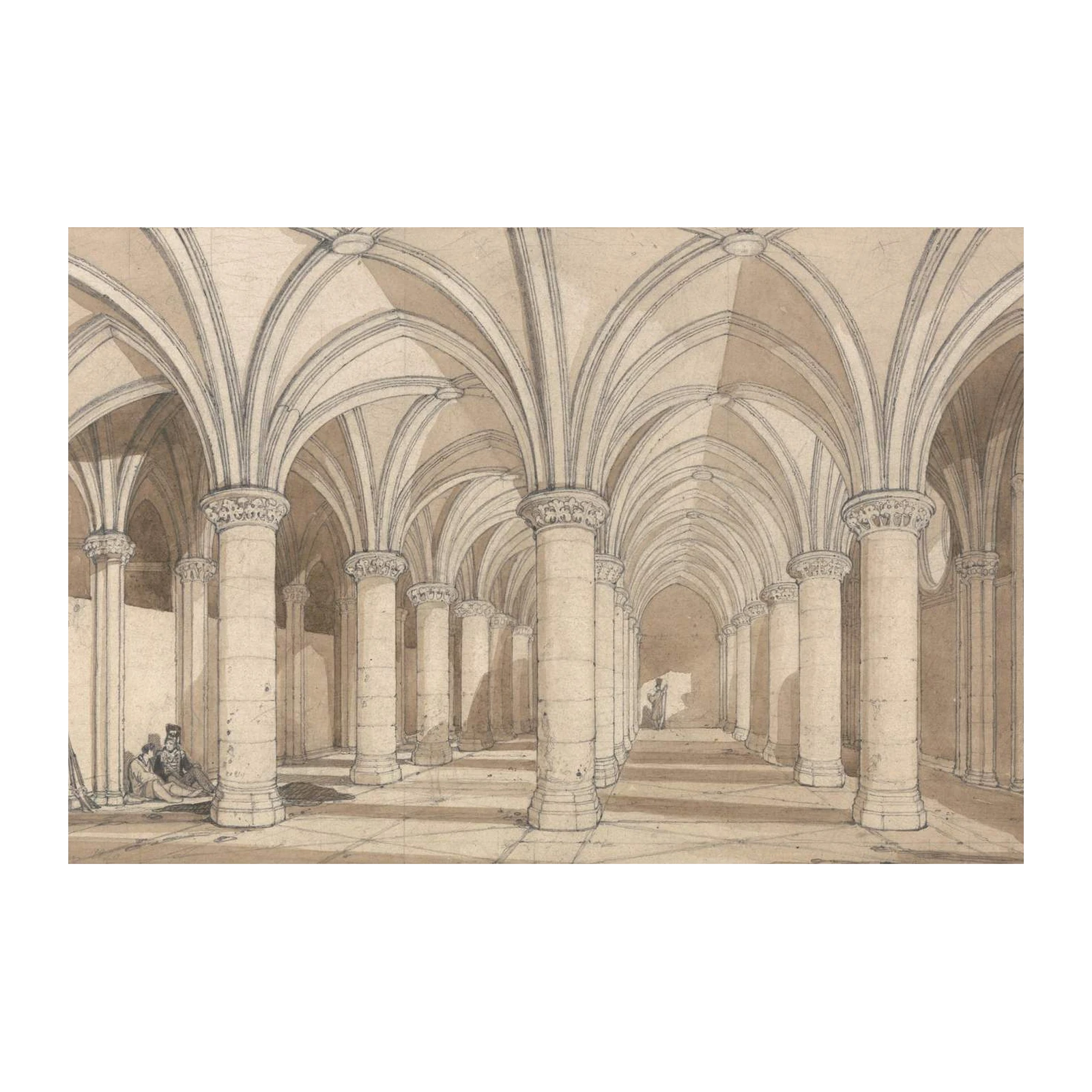 Gothic Vaulted Hallway Architectural Sketch Wall Art