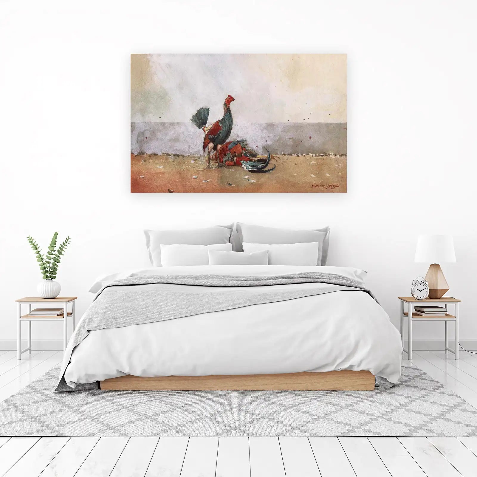 Rooster Battle Watercolor Wall Art