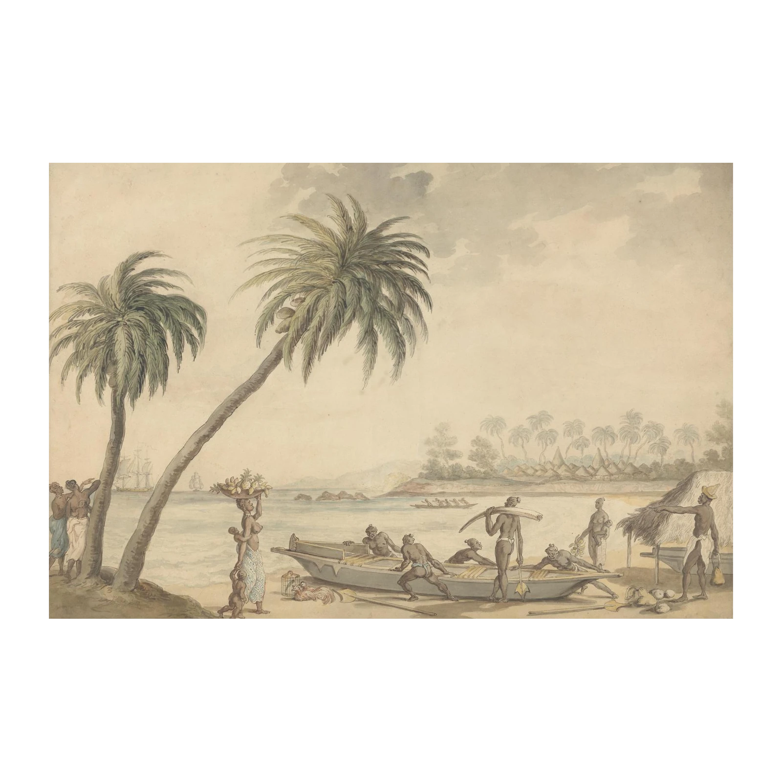 Tropical Beach Scene with Figures Wall Art