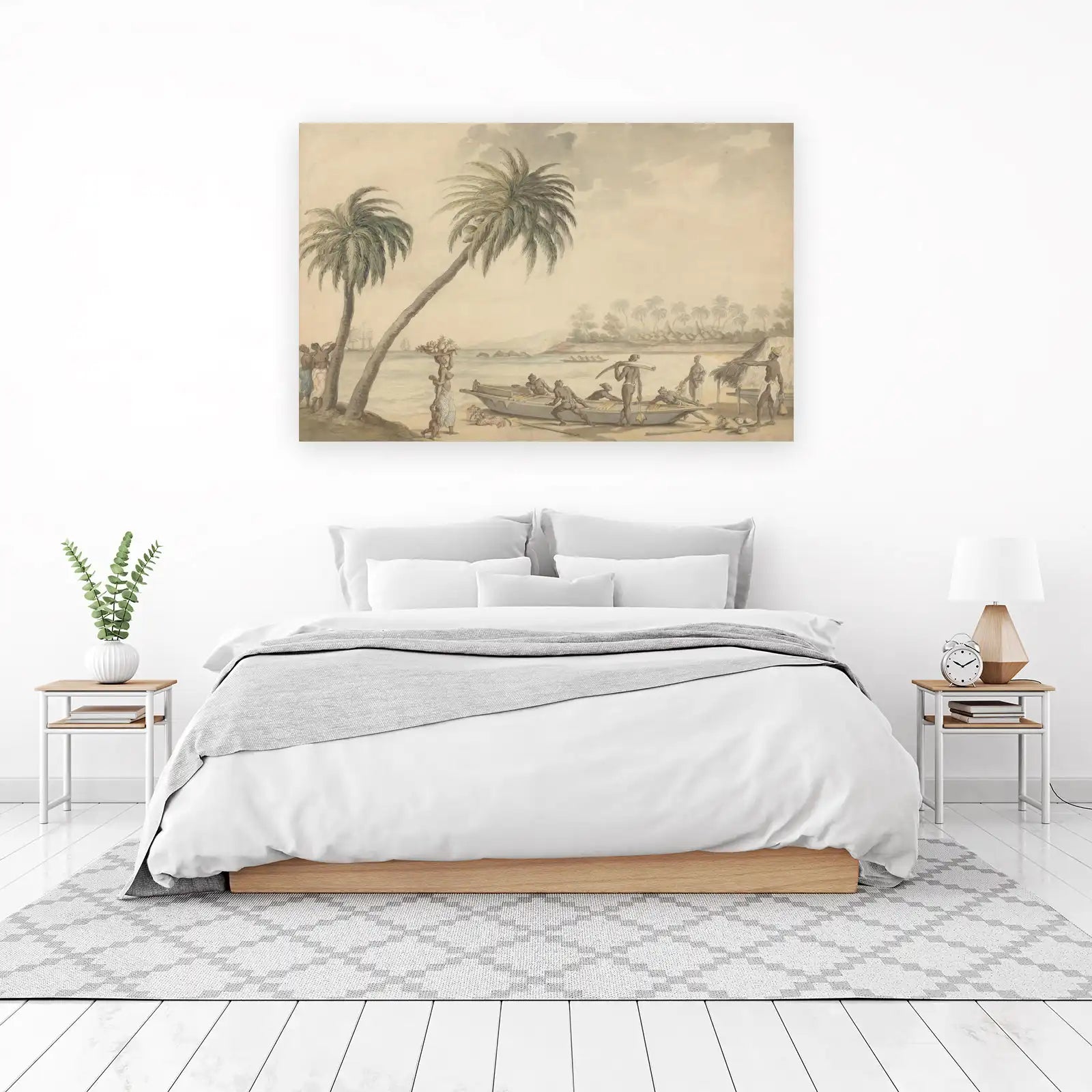 Tropical Beach Scene with Figures Wall Art