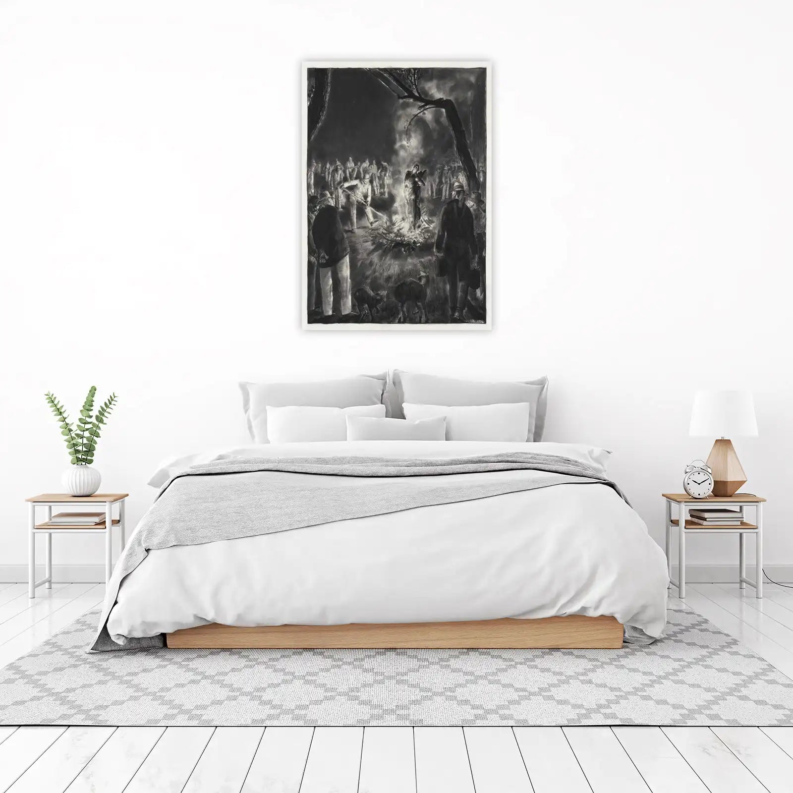 Haunting Village Scene Charcoal Wall Art