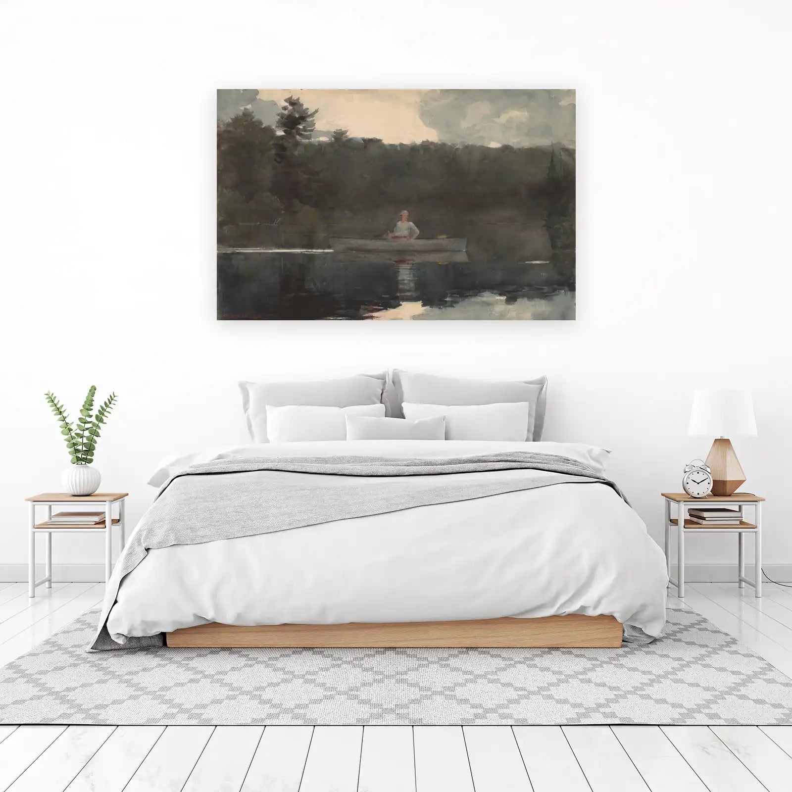 Serene Canoe Lake Landscape Wall Art