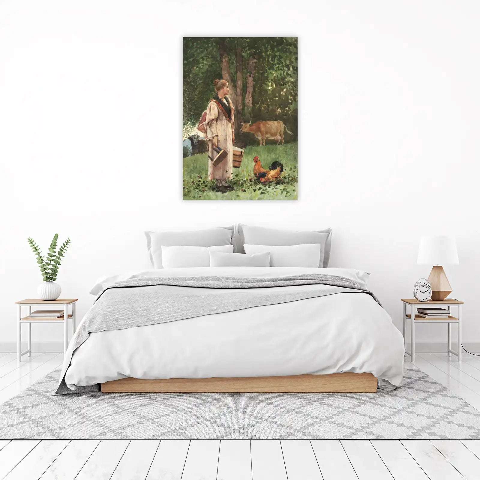 Pastoral Farm Scene Woman & Animals Wall Art