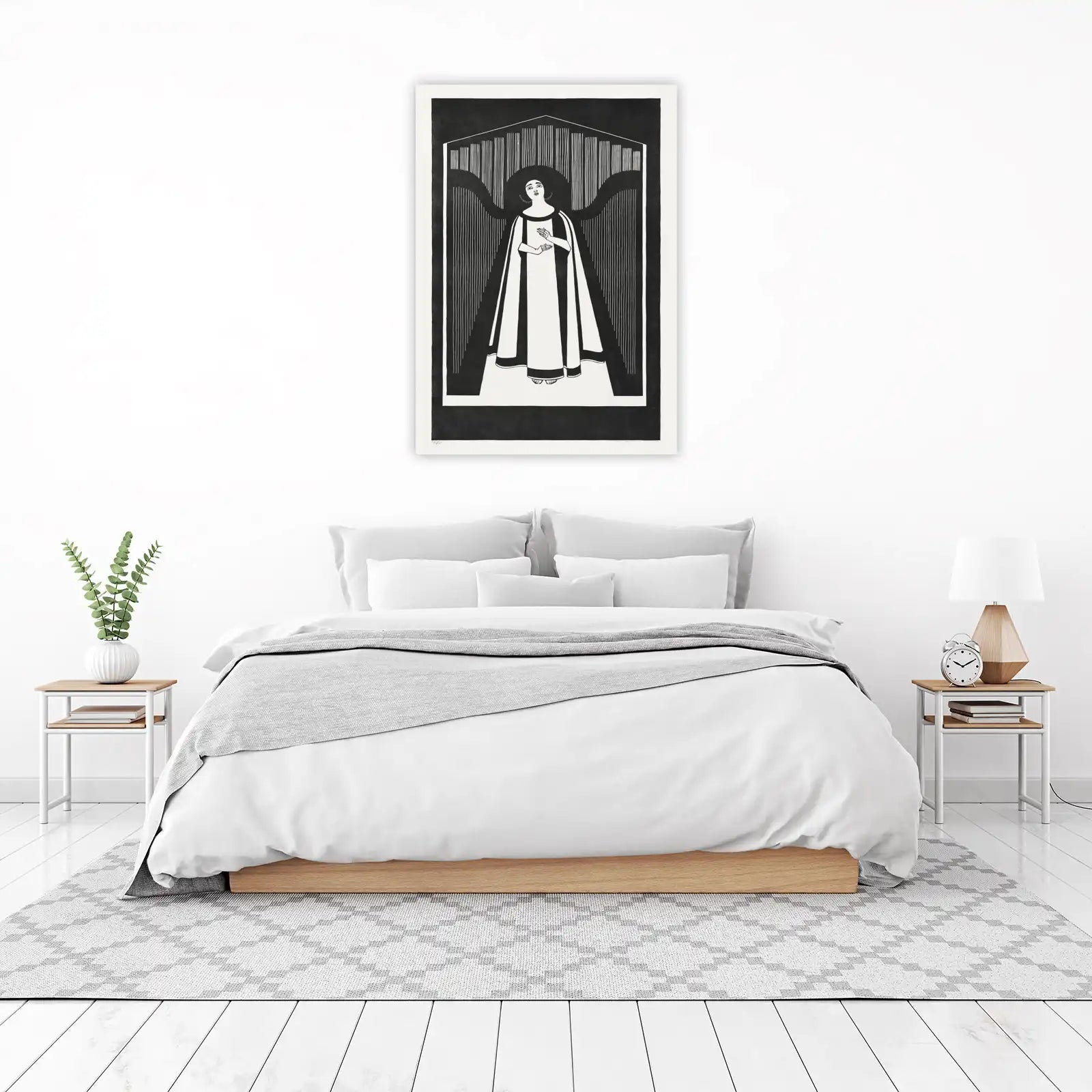 Enchanting Harpist Minimalist Black & White Wall Art