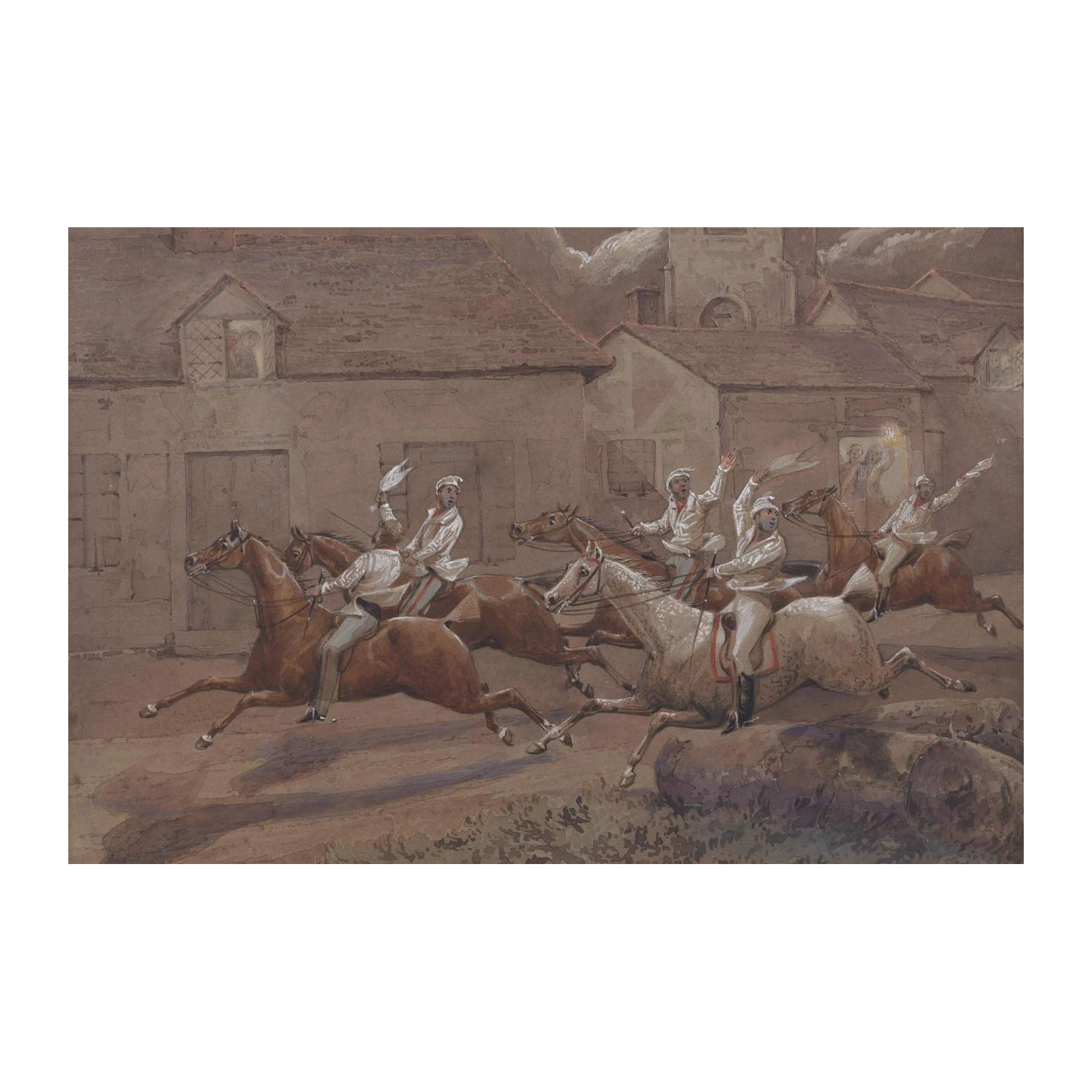 Victorian Horse Race Watercolor Wall Art