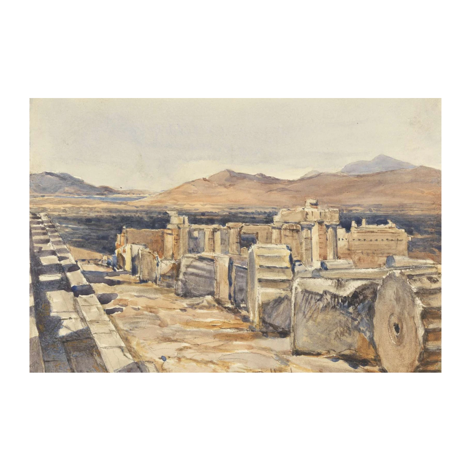 Ancient Ruins Desert Landscape Watercolor Wall Art