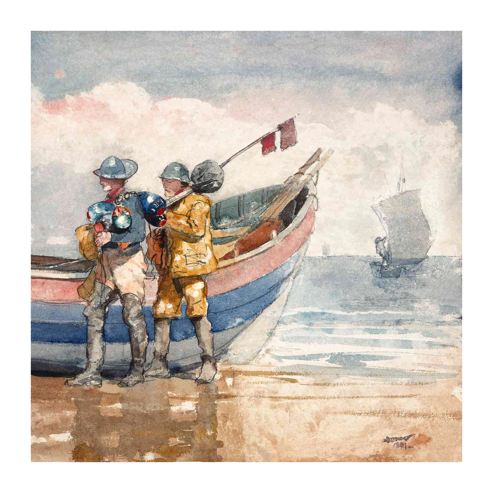 Coastal Fishermen Watercolor Wall Art