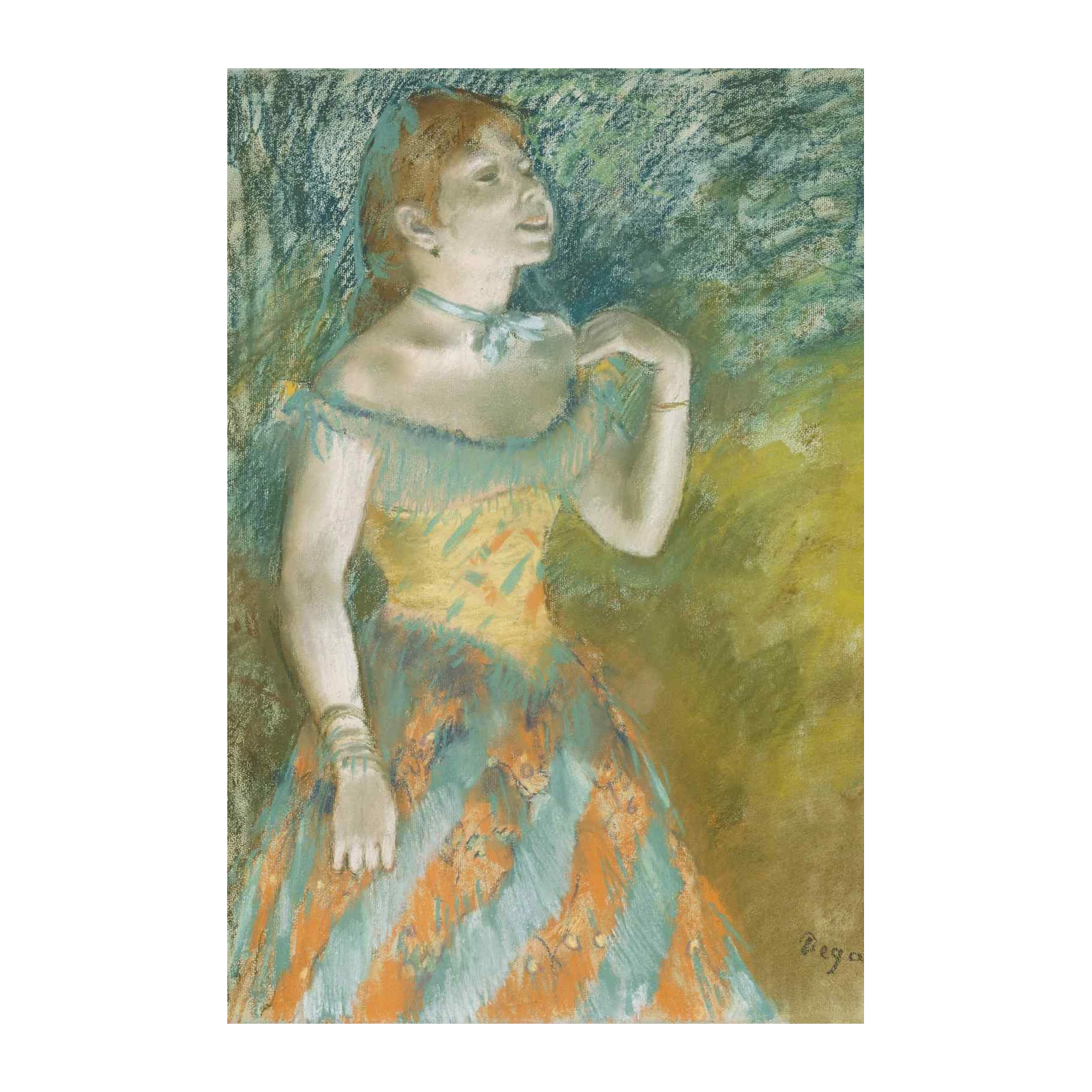 Elegant Dancer in Blue & Orange Gown Wall Art