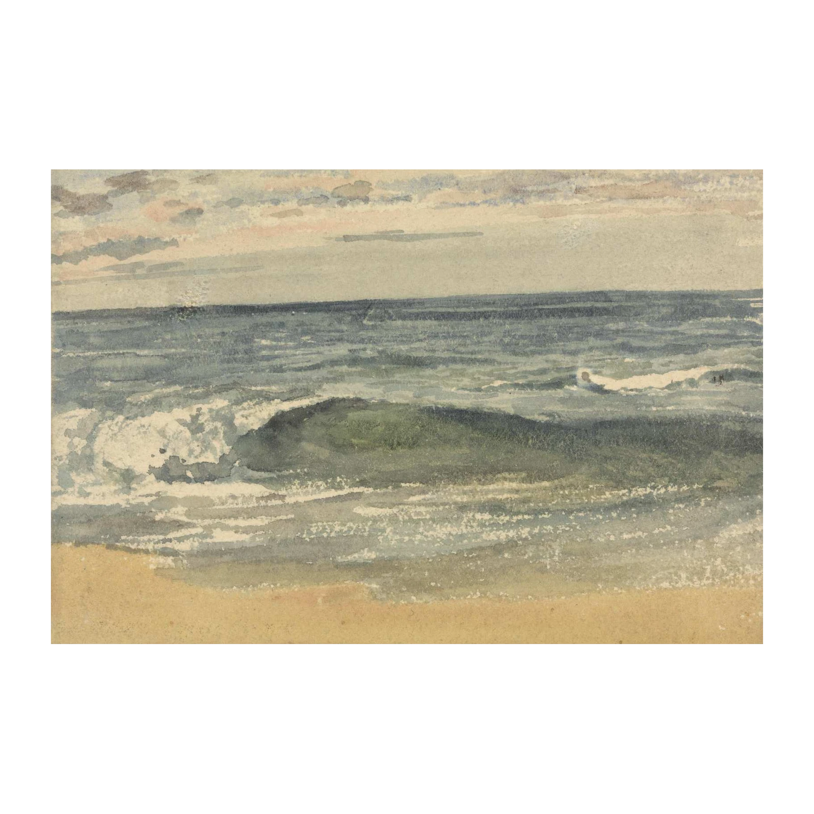 Serene Ocean Waves Beach Watercolor Wall Art