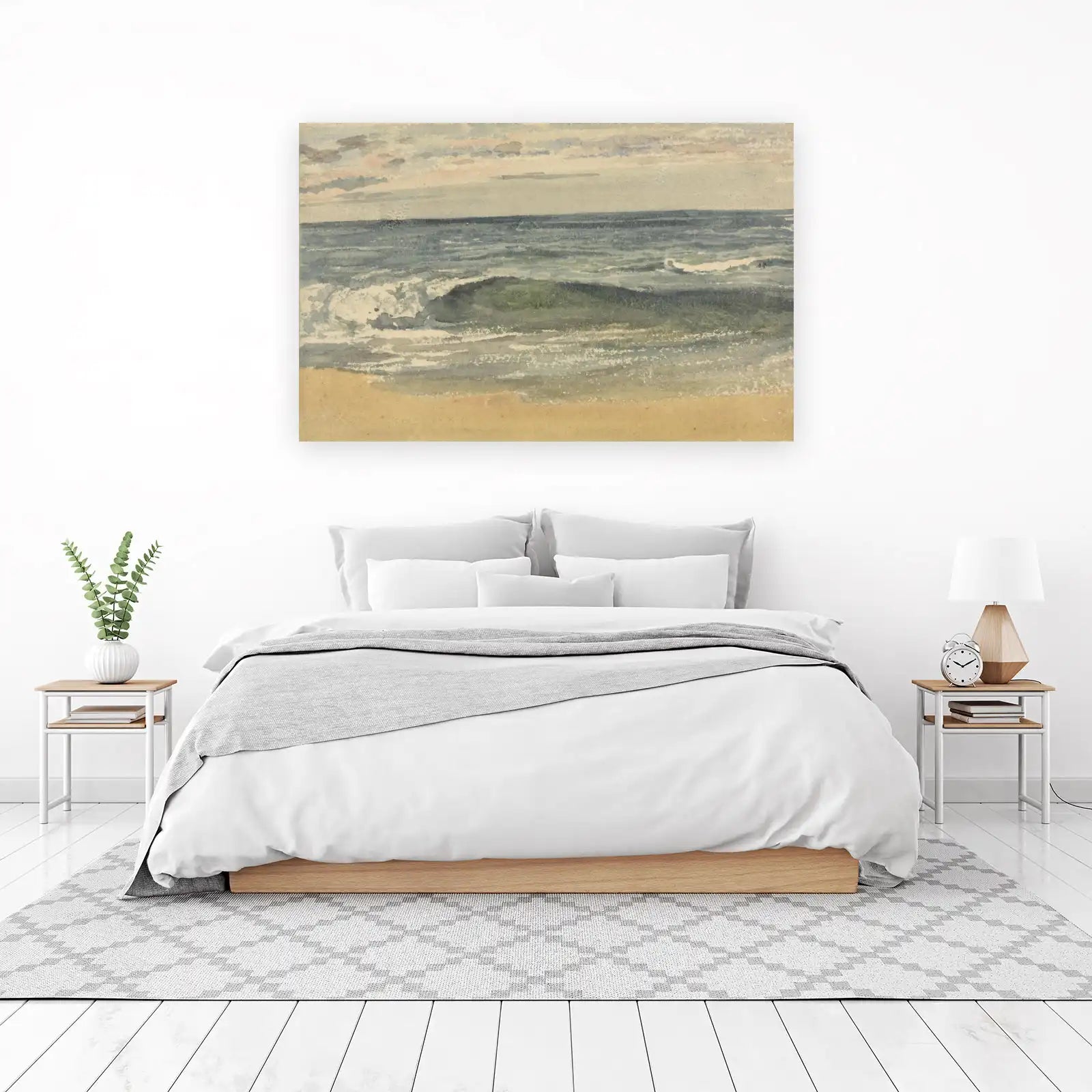 Serene Ocean Waves Beach Watercolor Wall Art