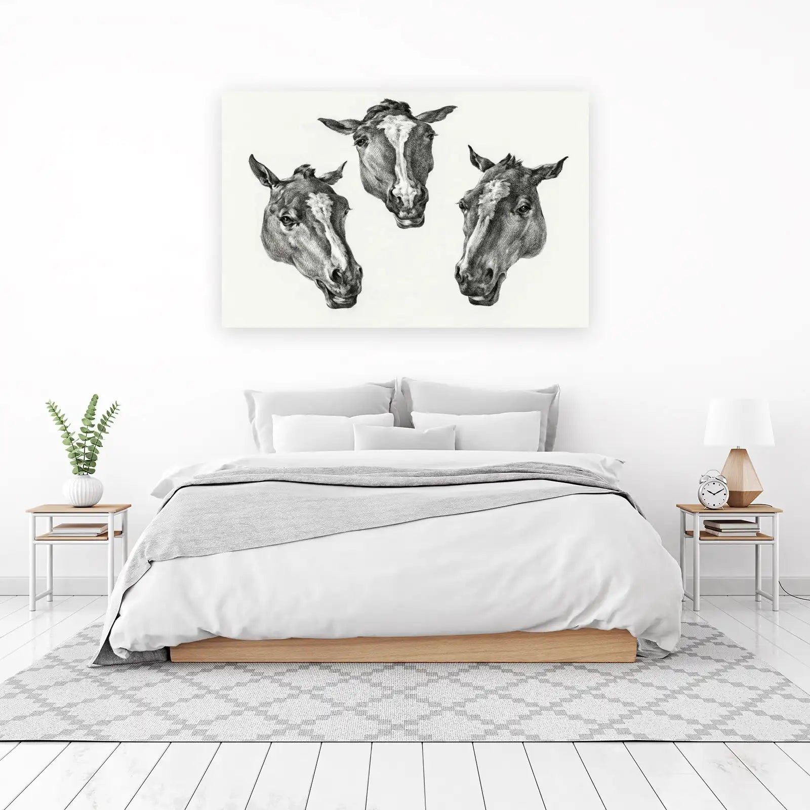 Elegant Tri-Horse Head Sketch Wall Art