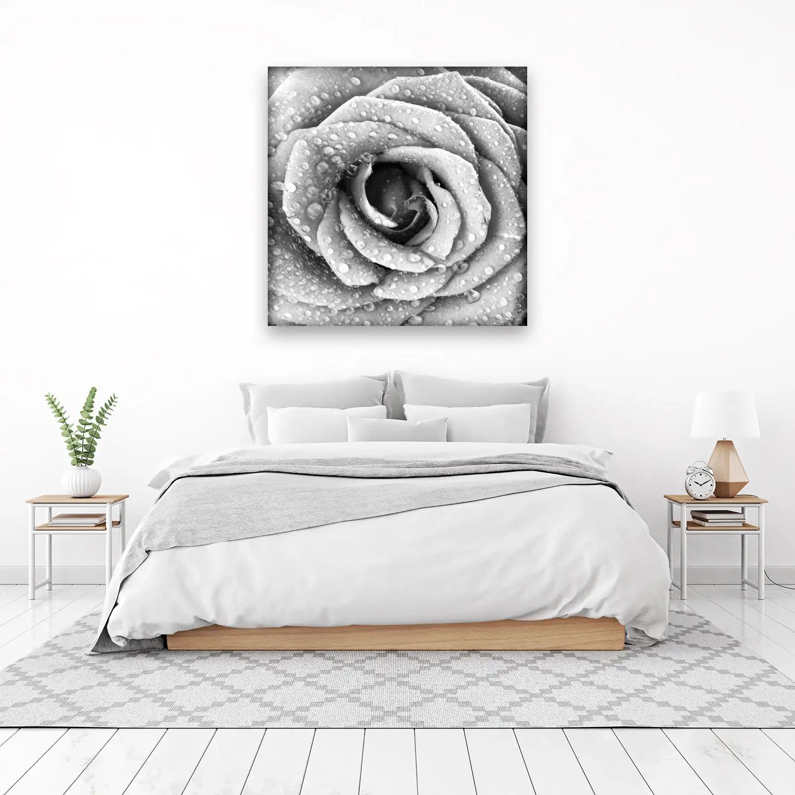 Monochrome Rose Dewdrops Wall Art