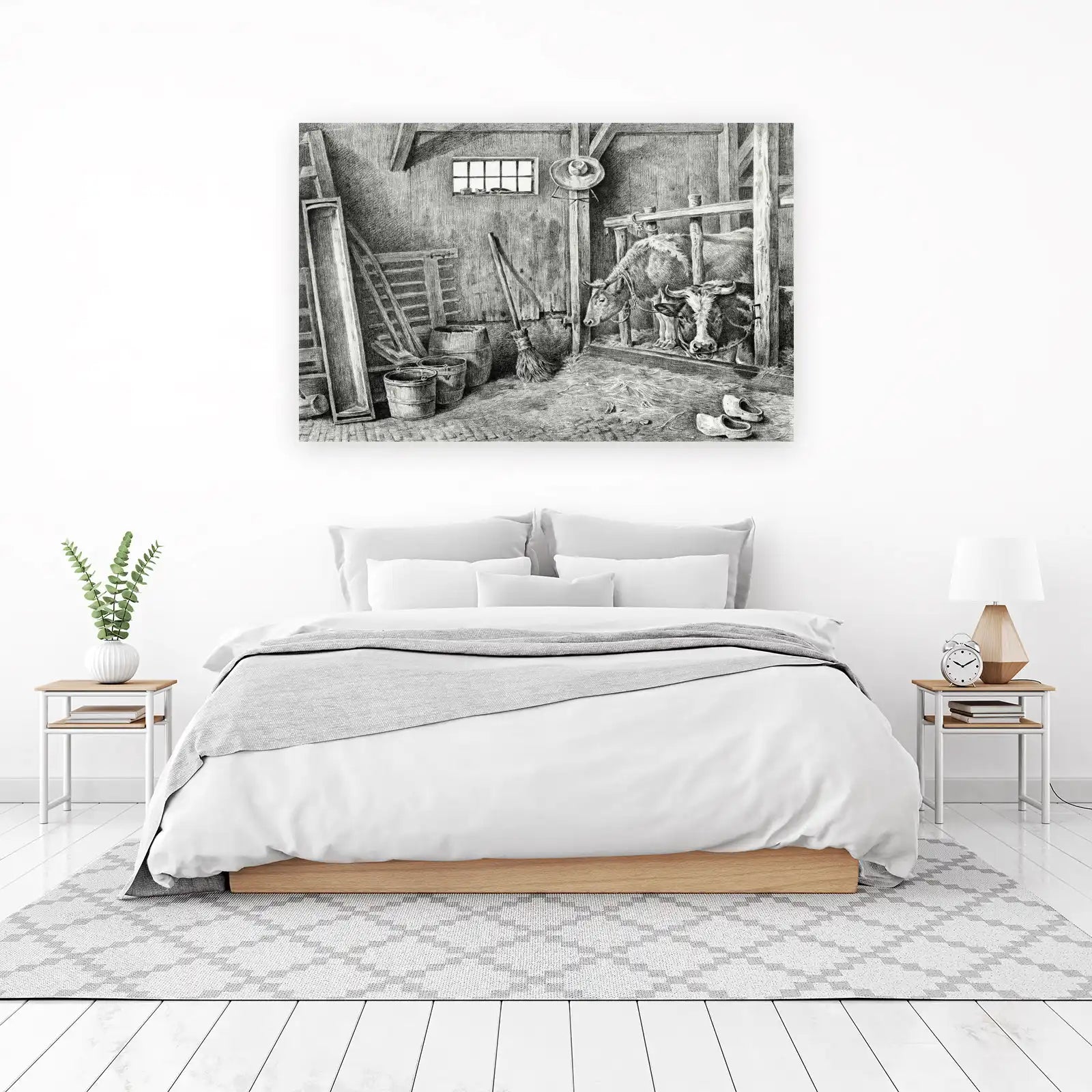 Rustic Barn Cows Black & White Wall Art