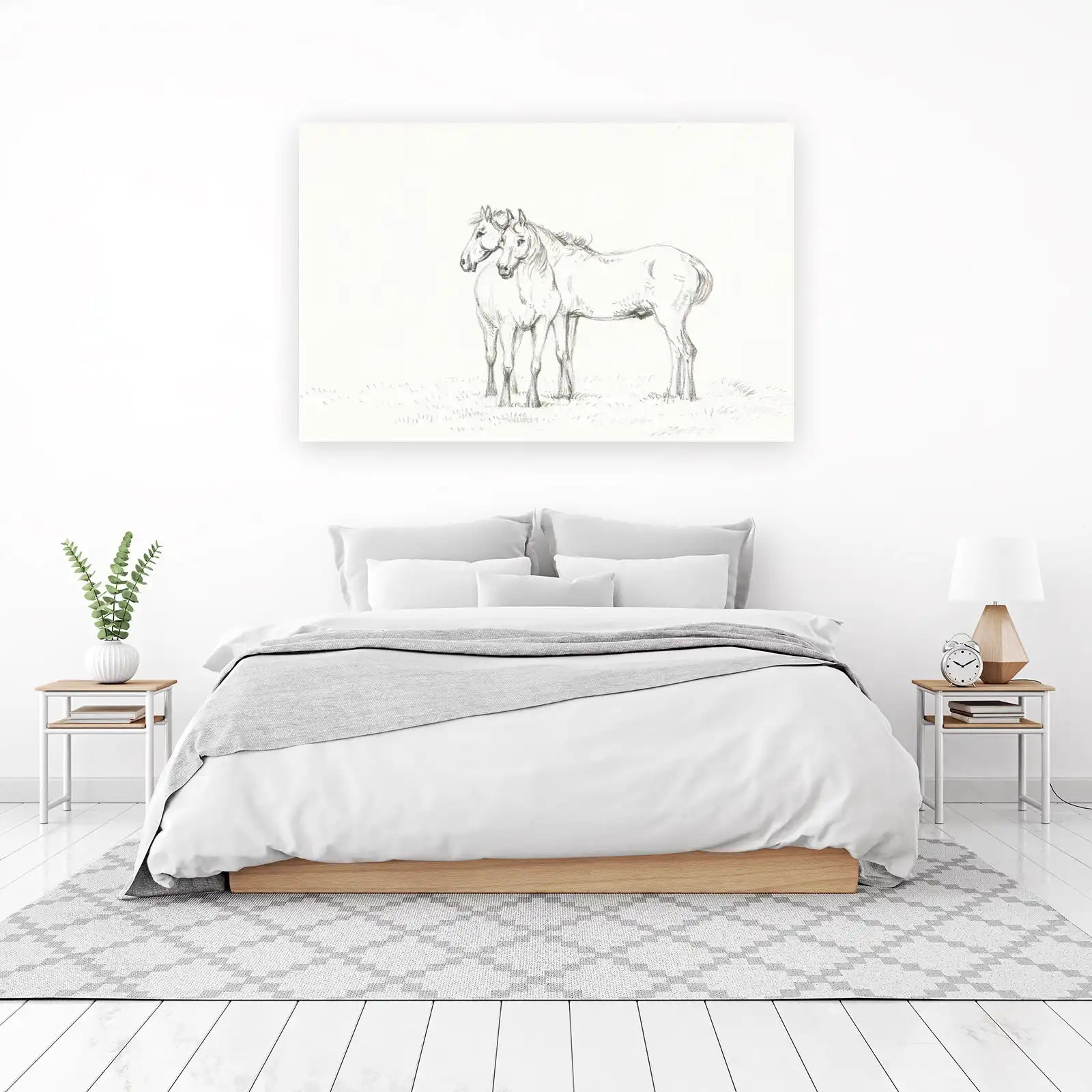 Elegant Equine Duo Charcoal Sketch Wall Art